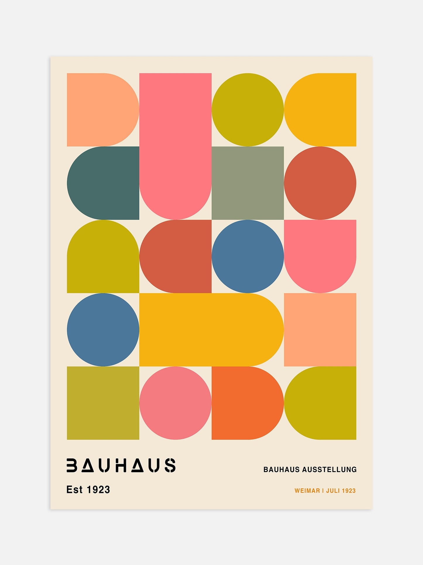 Bauhaus Poster – Modernist Art Print with Multicolour Geometric Shapes Framed