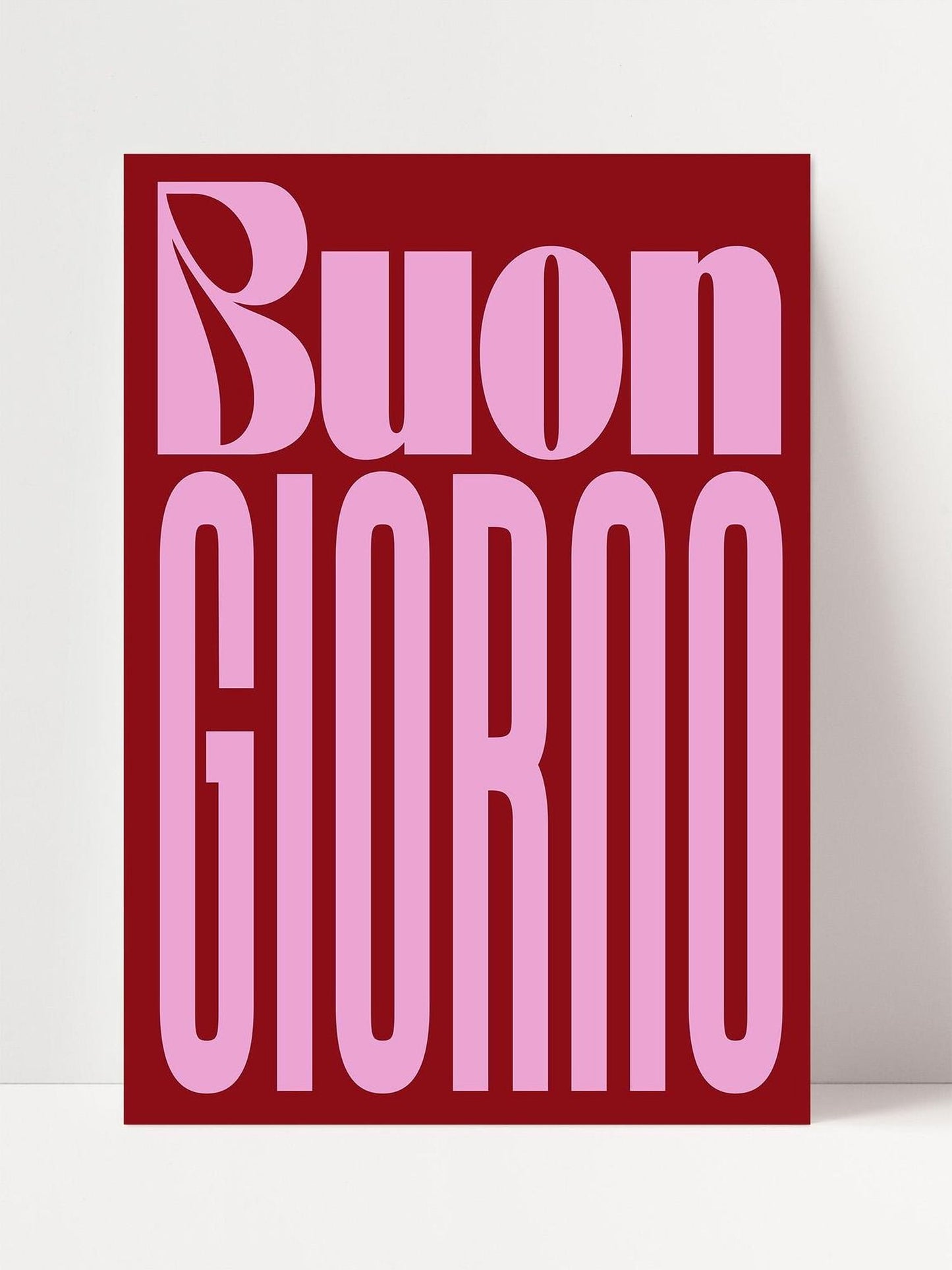 a large, bold, pink text that reads "Buon Giornano" against a red background.