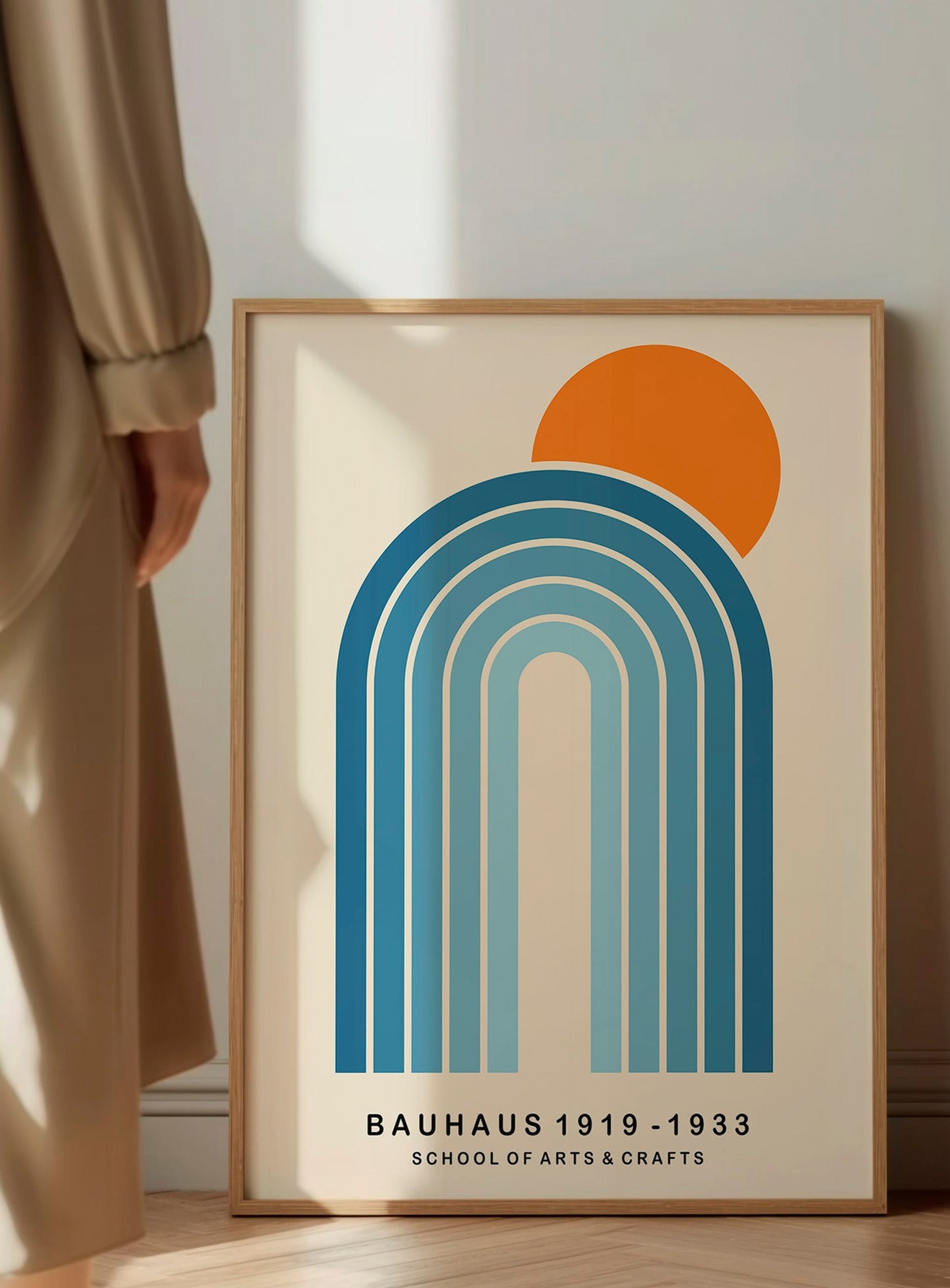 Bauhaus Poster – Blue Orange Mid Century Modern Art Print with Bold Geometric Shapes