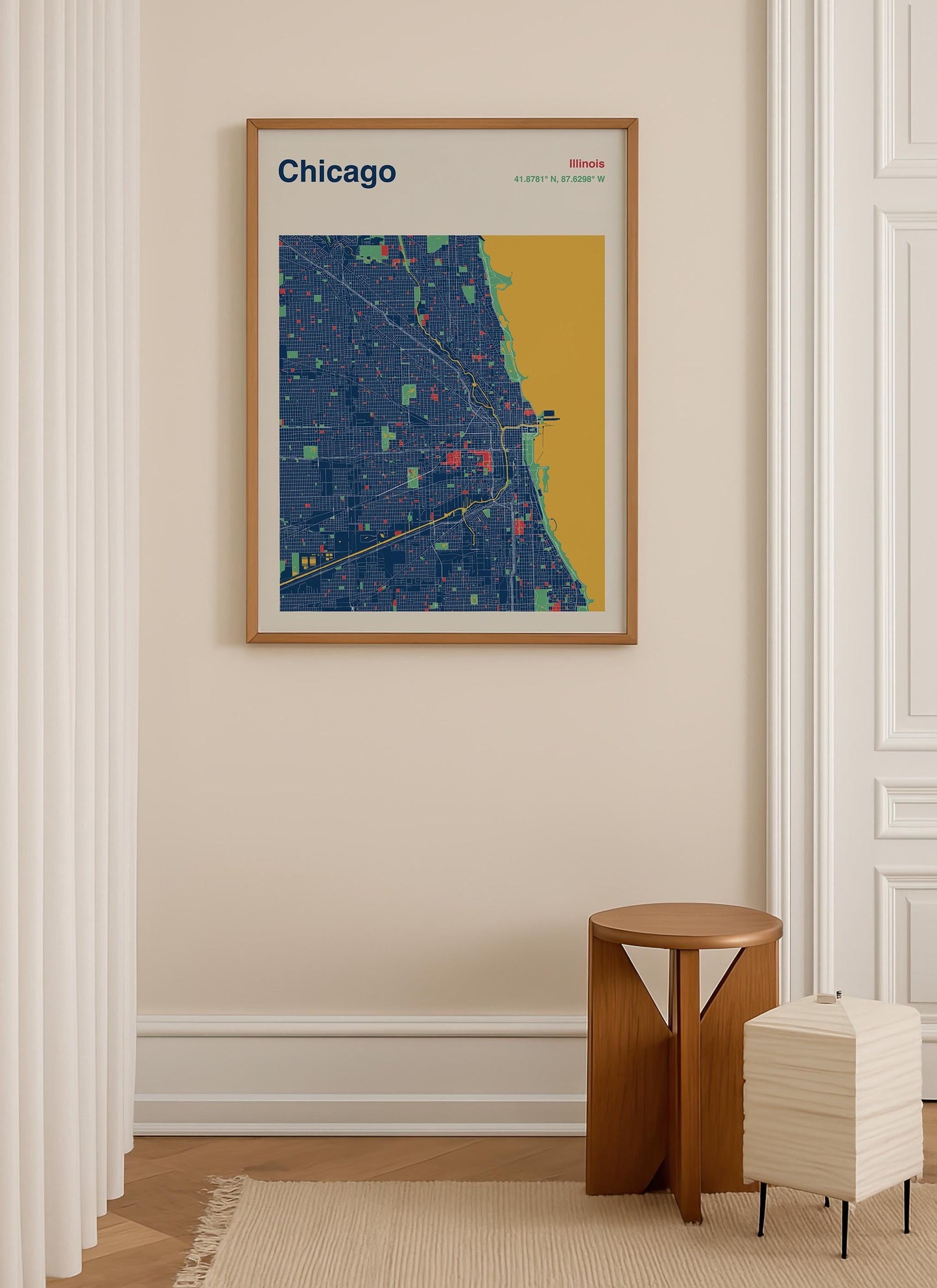 Chicago Map Print, Colorful Mid-Century Modern Style (Framed or Unframed)