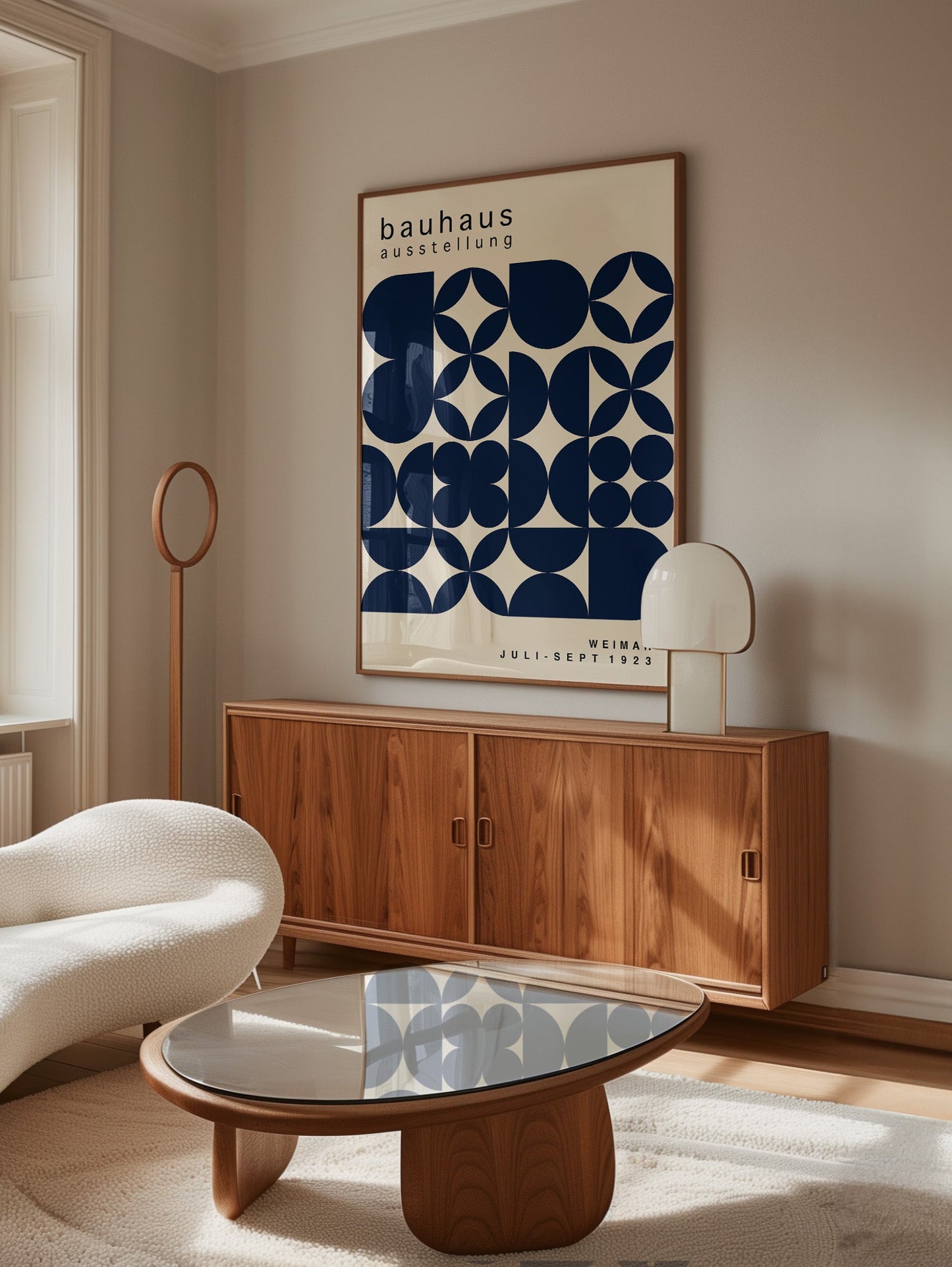 Navy Blue Bauhaus Print – Geometric Art Print | Contemporary Home Decor Framed Poster