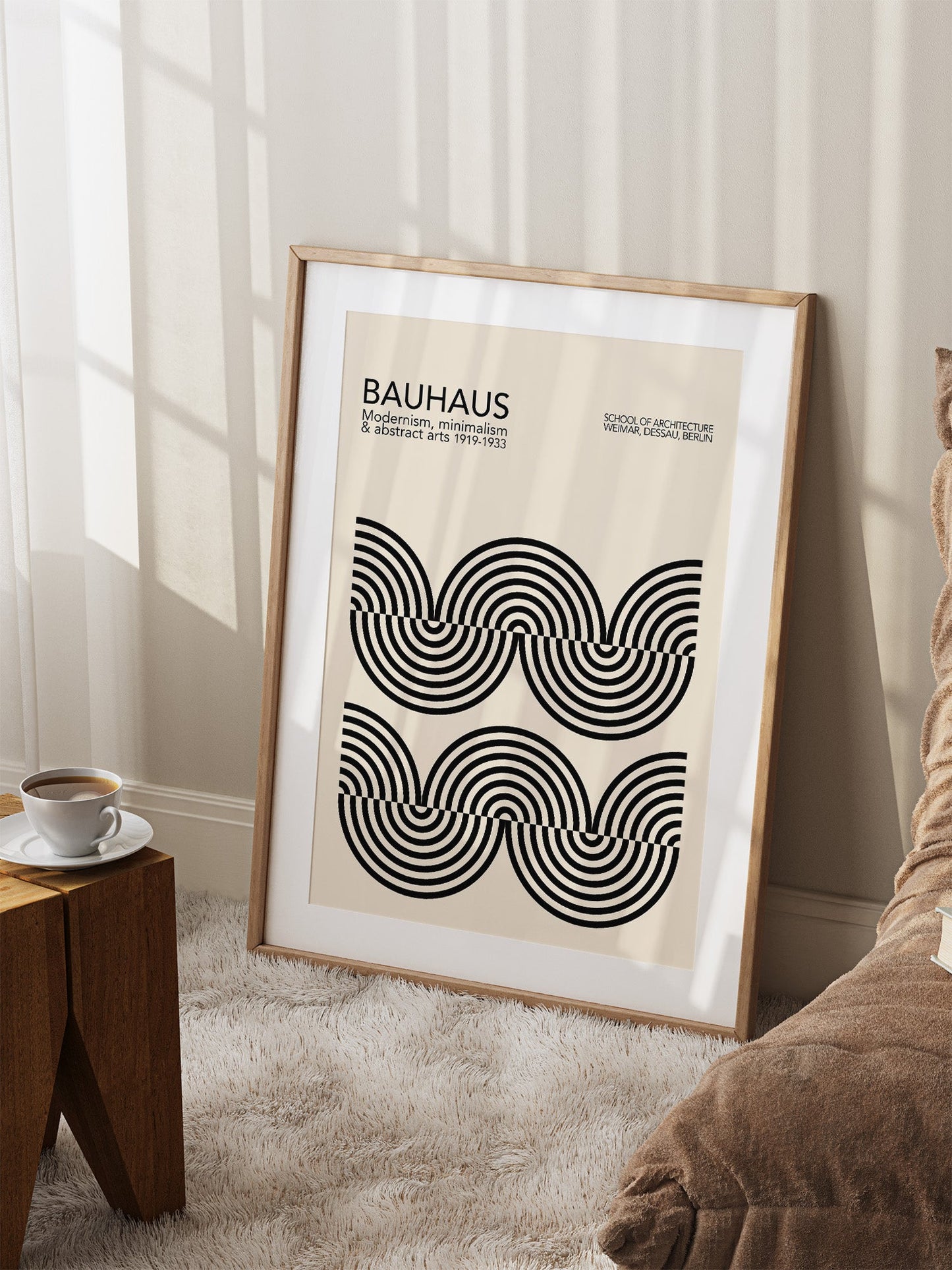 Bauhaus Poster Black - Curved Stripes Design | Mid Century Geometric Wall Art