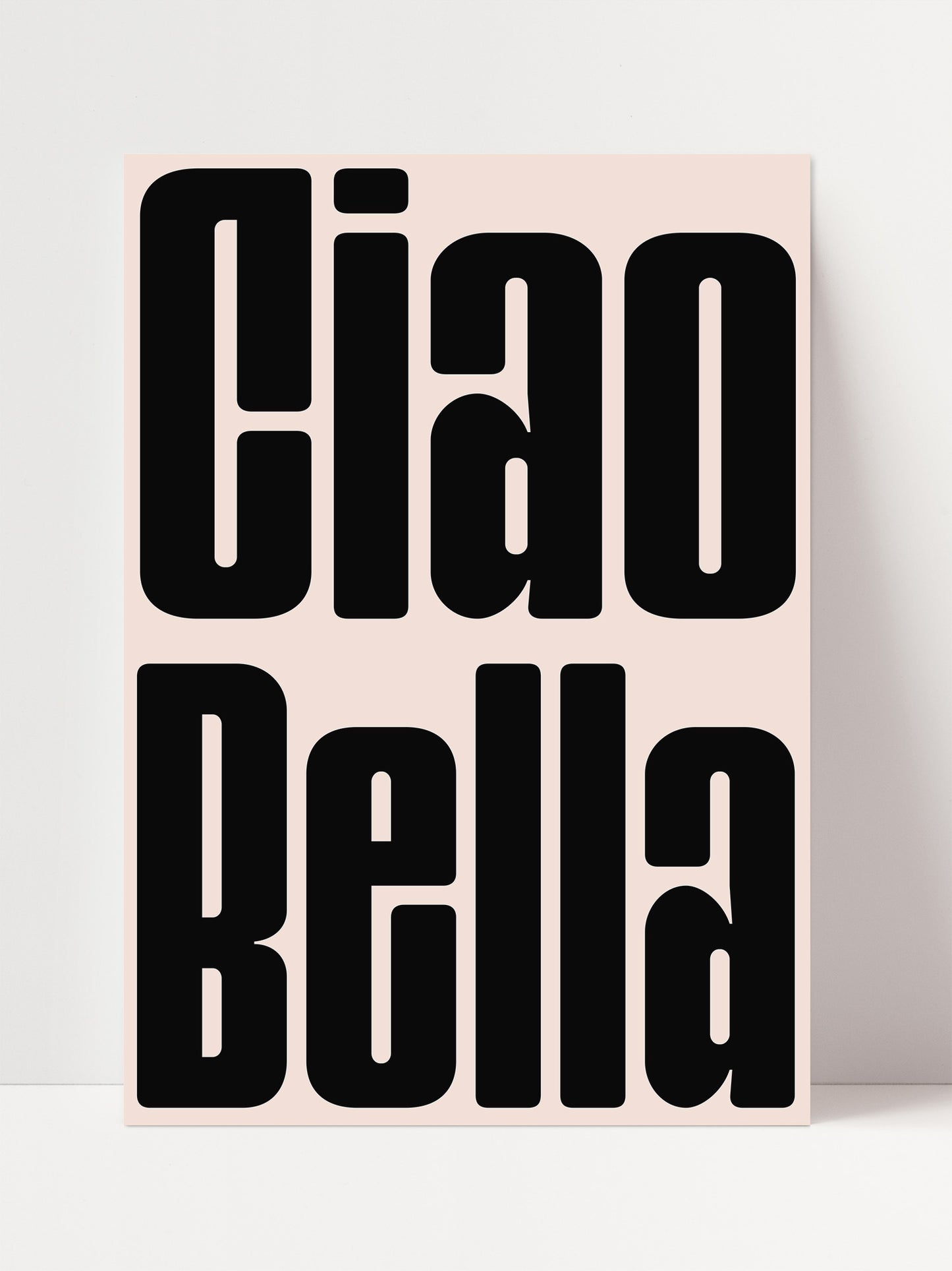 a large, bold, black text that reads "Ciao Bella" in a sans-serif font.