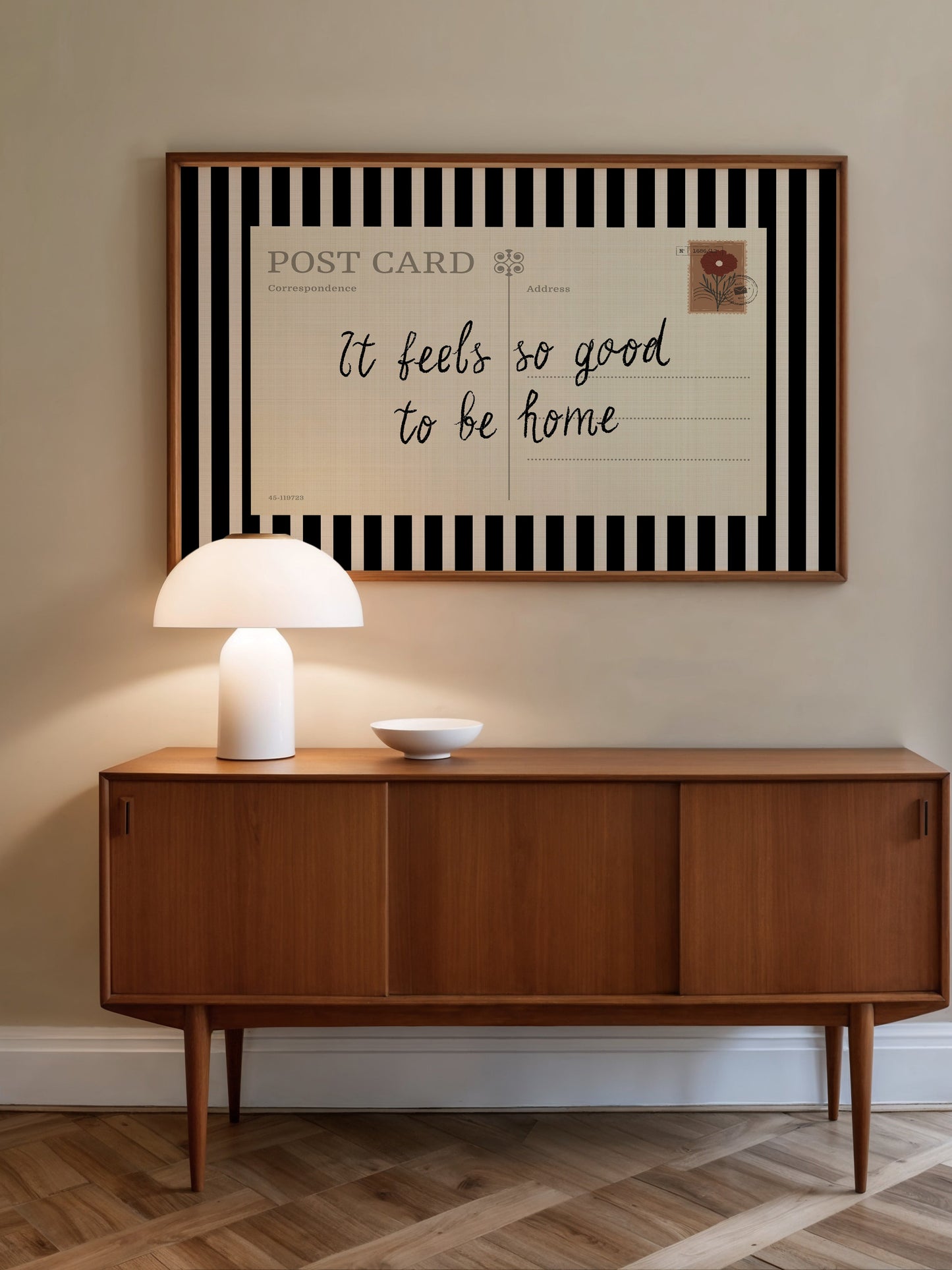 Framed Vintage Postcard Poster – Retro Quote Striped Background Print