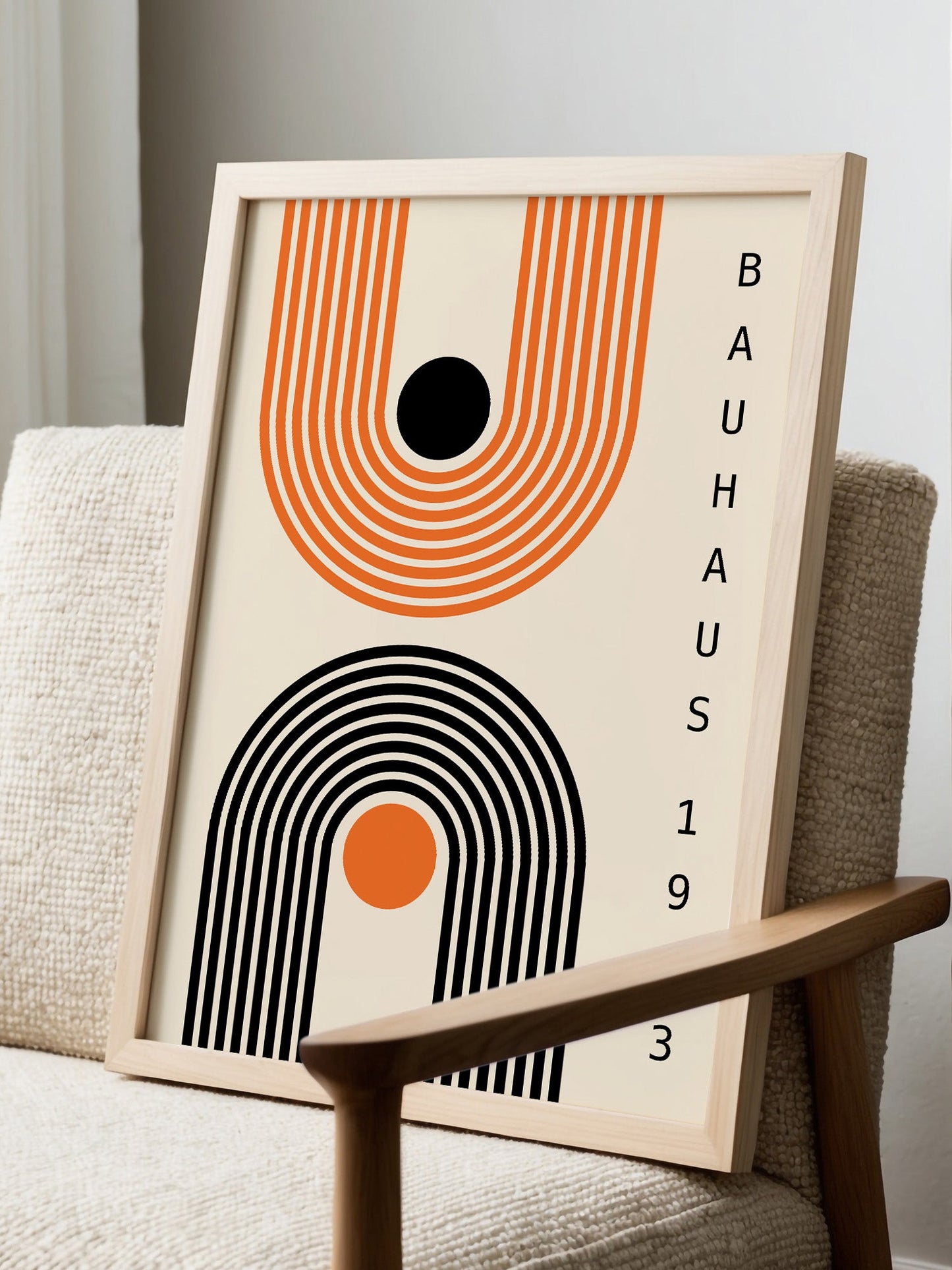 Bauhaus Print – Black Orange Geometric Wall Art | Mid Century Poster Unframed