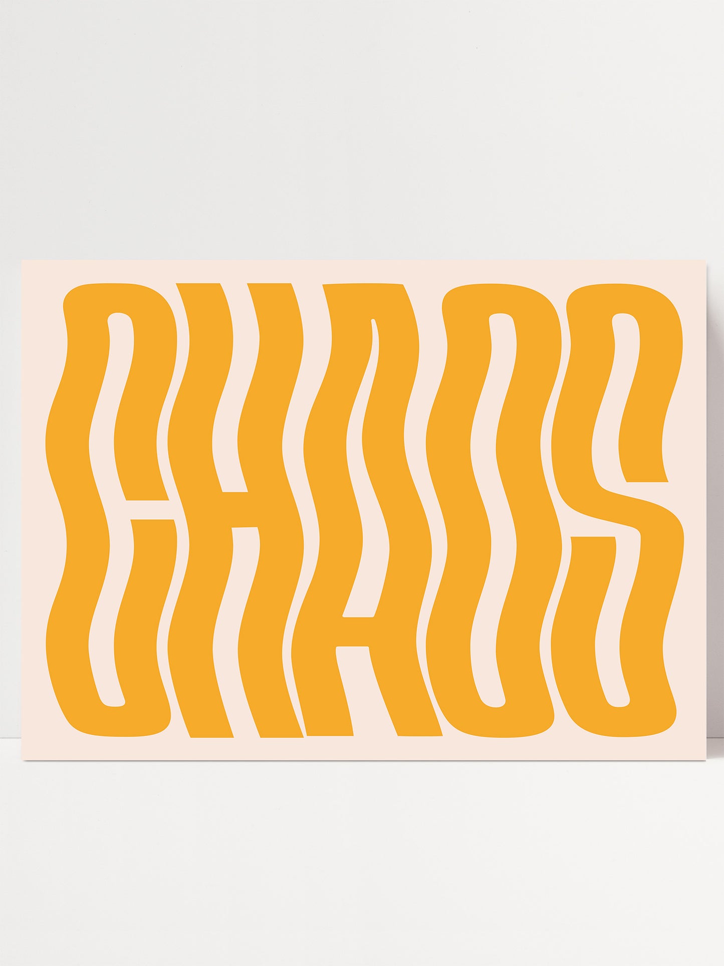 a large, bold, and stylized text that reads "CHAOS" in a vibrant orange color.