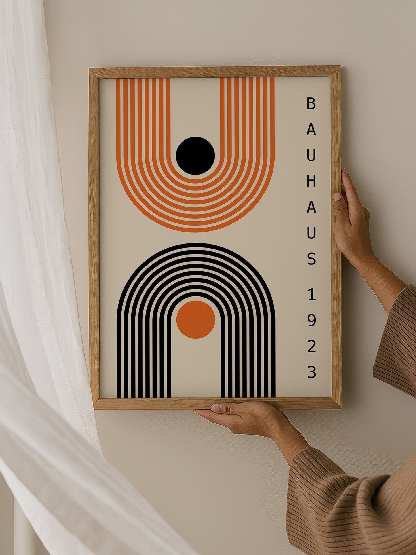 Bauhaus Print – Black Orange Geometric Wall Art | Mid Century Poster Unframed