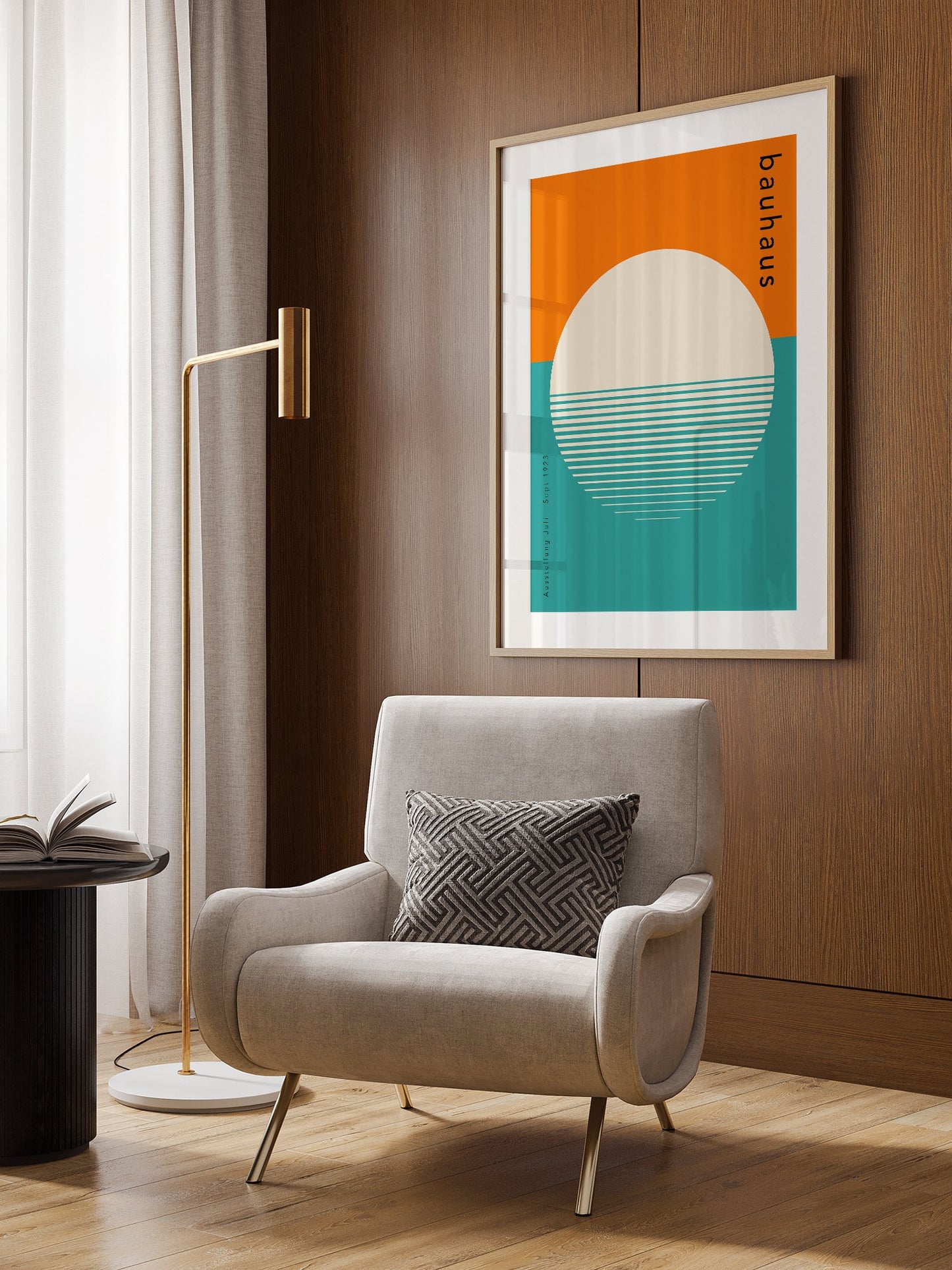 Bauhaus Poster - Mid Century Art Retro Home Decor Framed Orange Turquoise Print