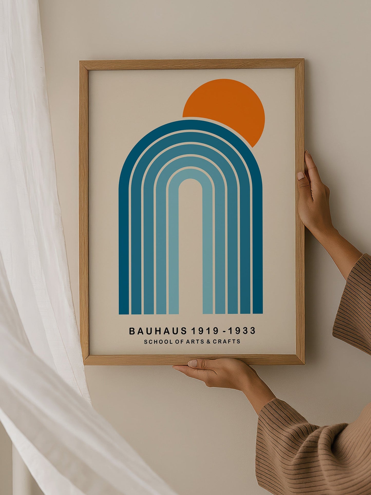 Bauhaus Poster – Blue Orange Mid Century Modern Art Print with Bold Geometric Shapes