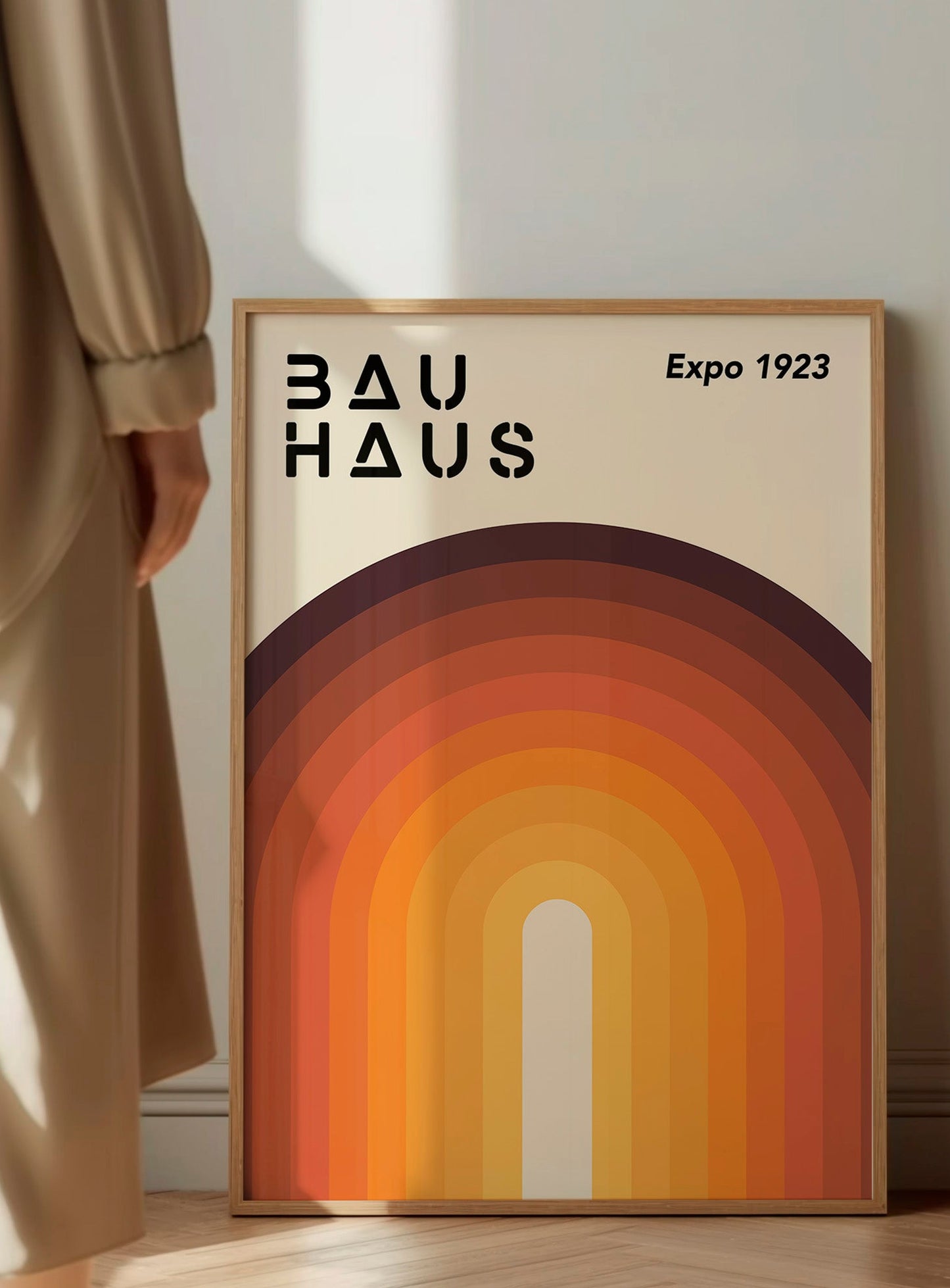 Bauhaus Orange Print – Mid Century Poster With Geometric Rainbow Design