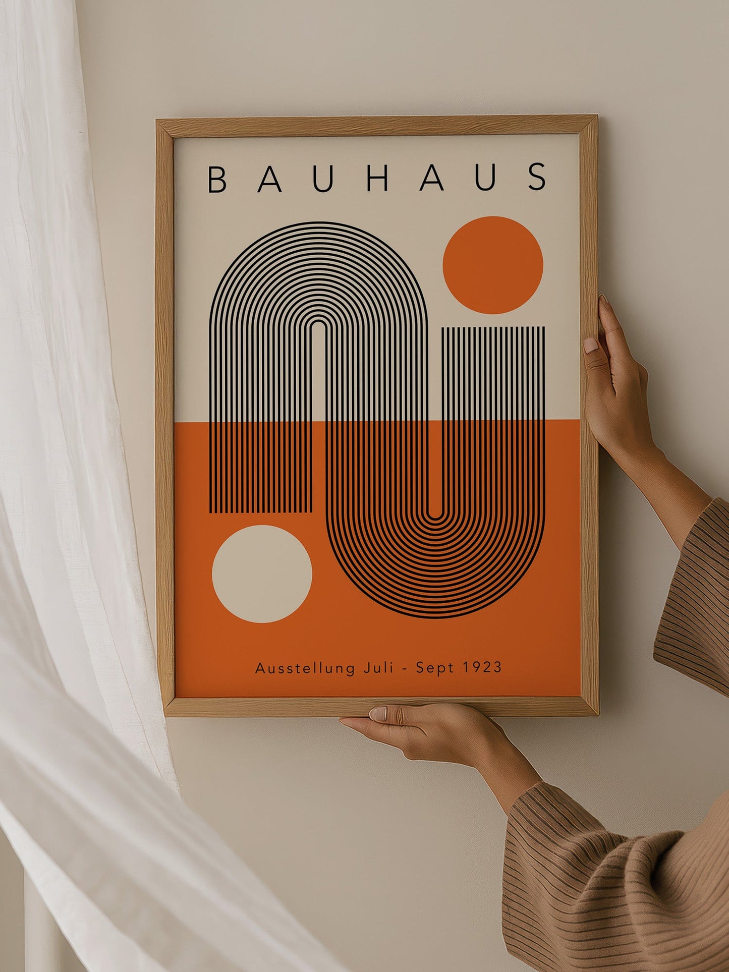 Bauhaus Wall Art – Mid Century Poster with Orange Black Print | Unframed Modernist Print