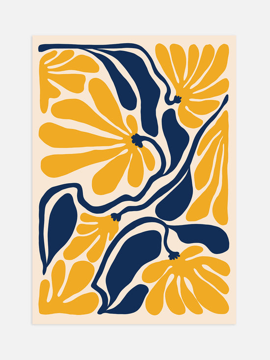 Boho Yellow And Blue Flower Poster