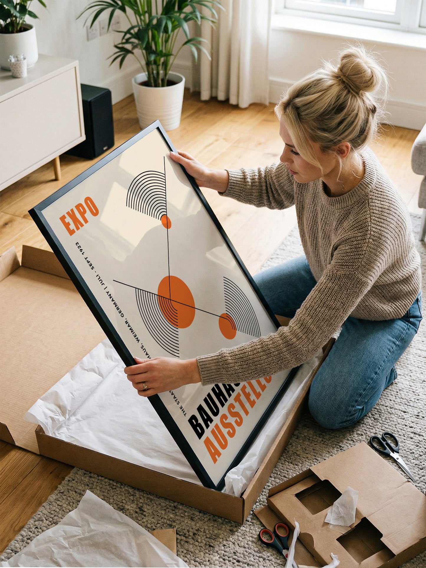 Orange And Beige Bauhaus Exhibition Poster | Unframed Wall Art