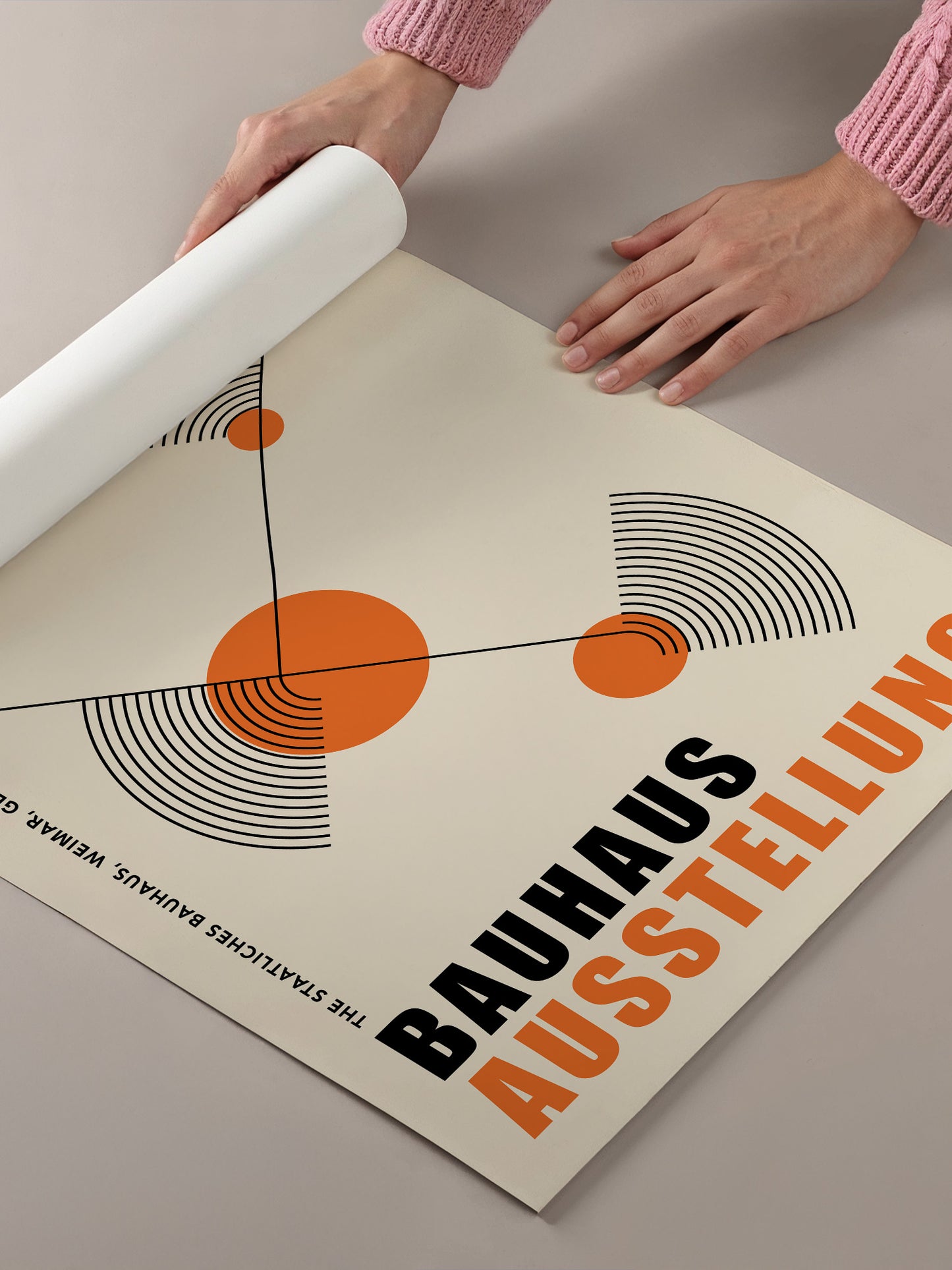 Orange And Beige Bauhaus Exhibition Poster | Unframed Wall Art