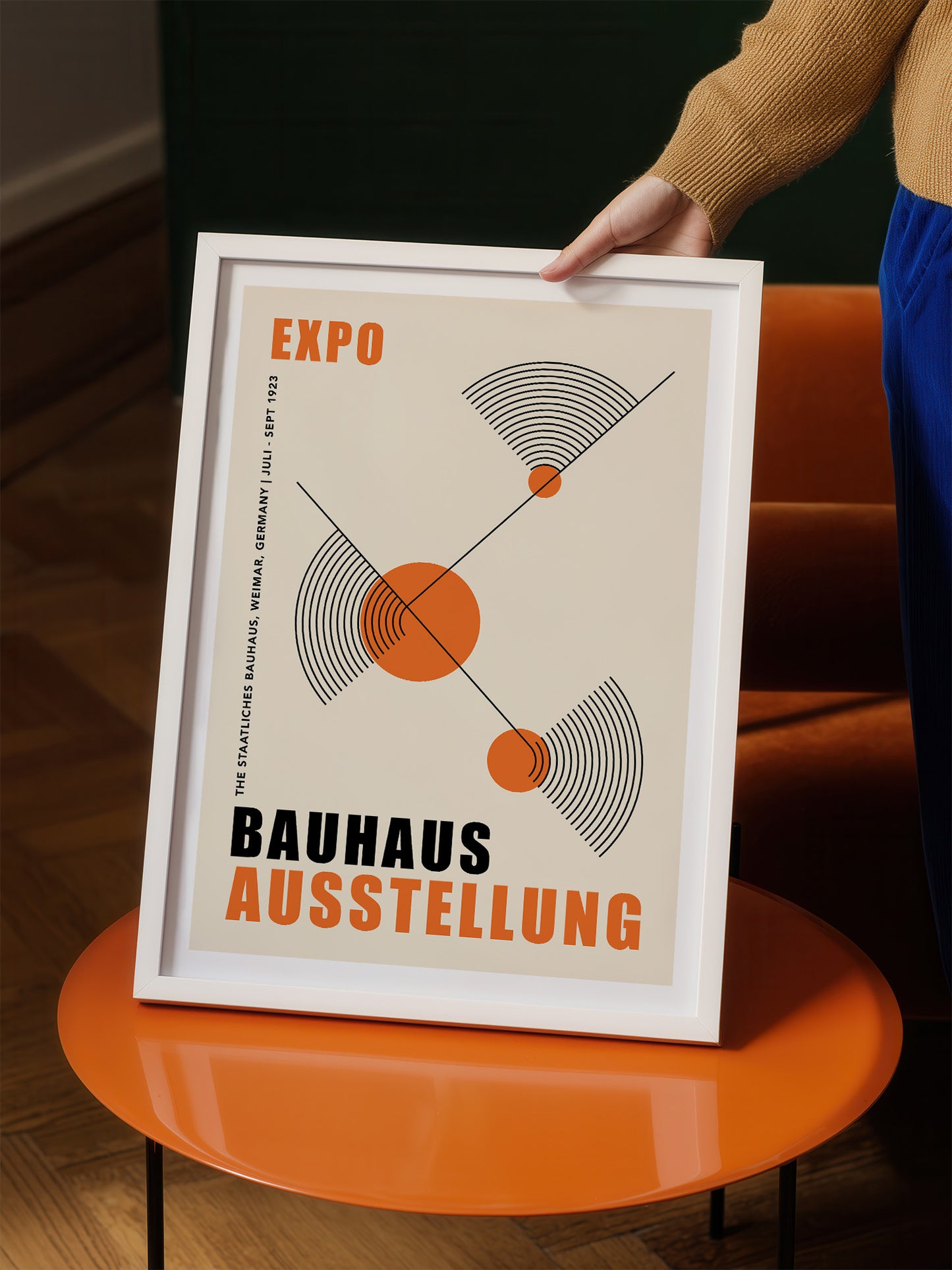 Orange And Beige Bauhaus Exhibition Poster | Unframed Wall Art