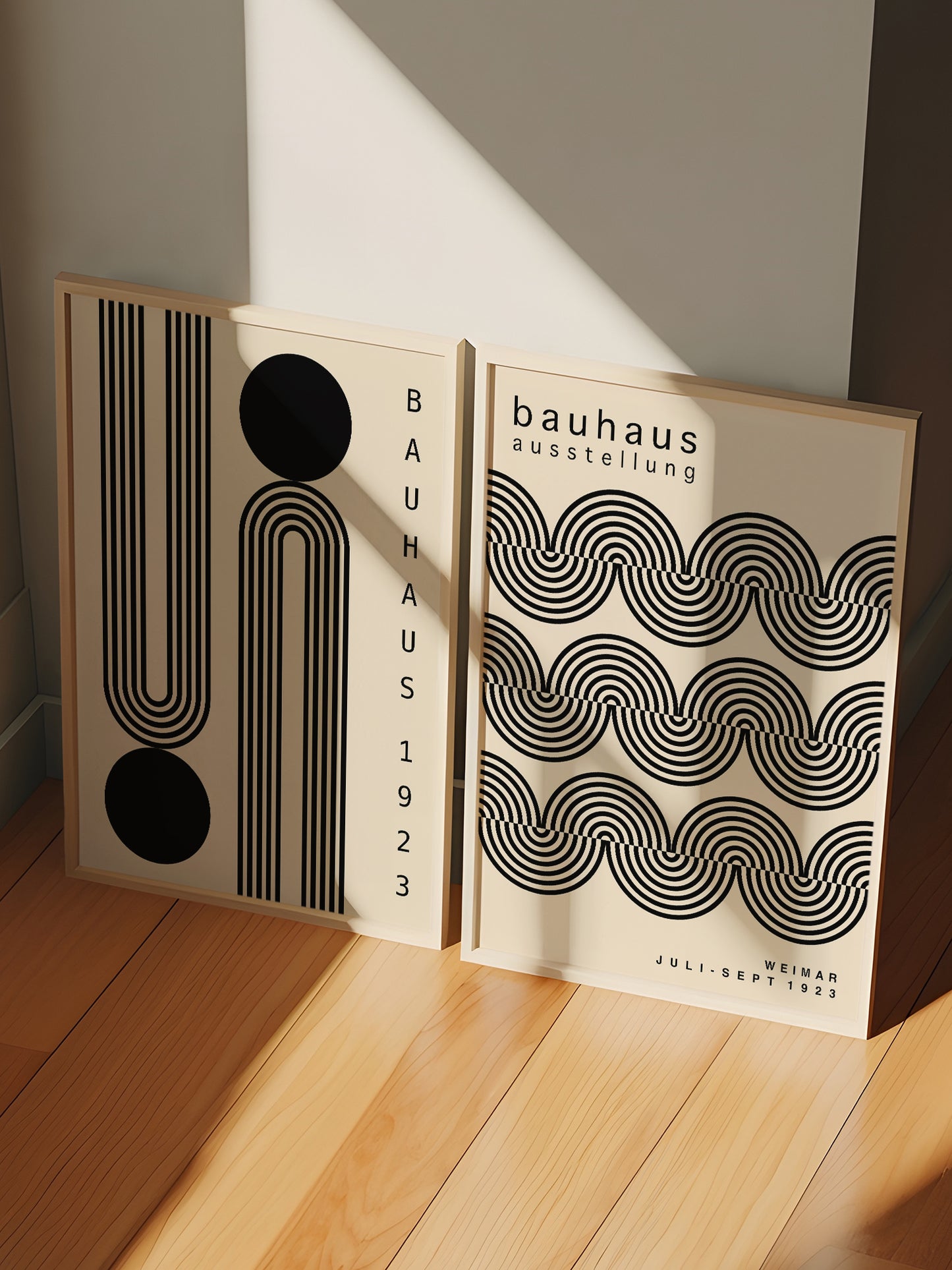 Set Of 2 Minimalist Bauhaus Prints | Unframed Black Geometric Poster