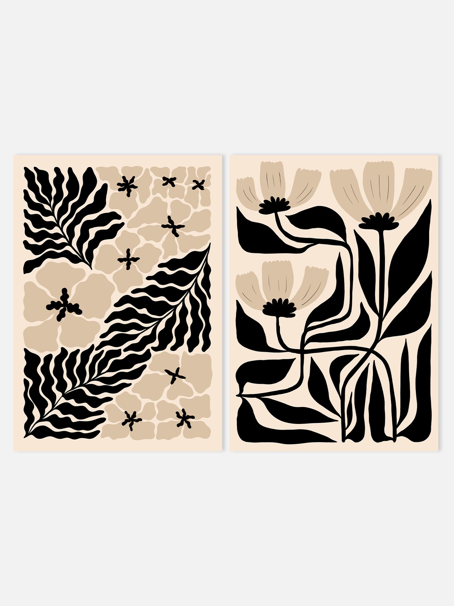 Beige And Black Abstract Flowers Set