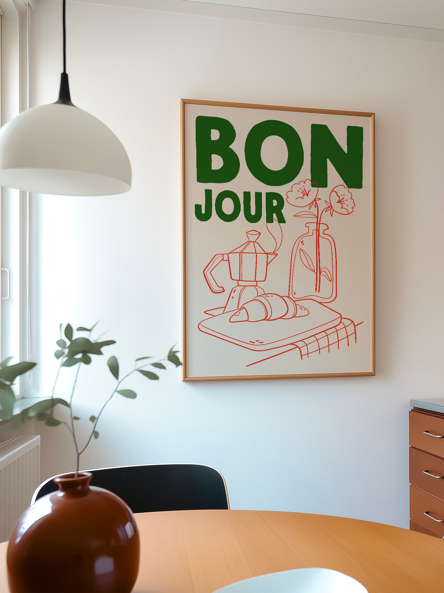 Bonjour, French Breakfast Poster | Red And Red