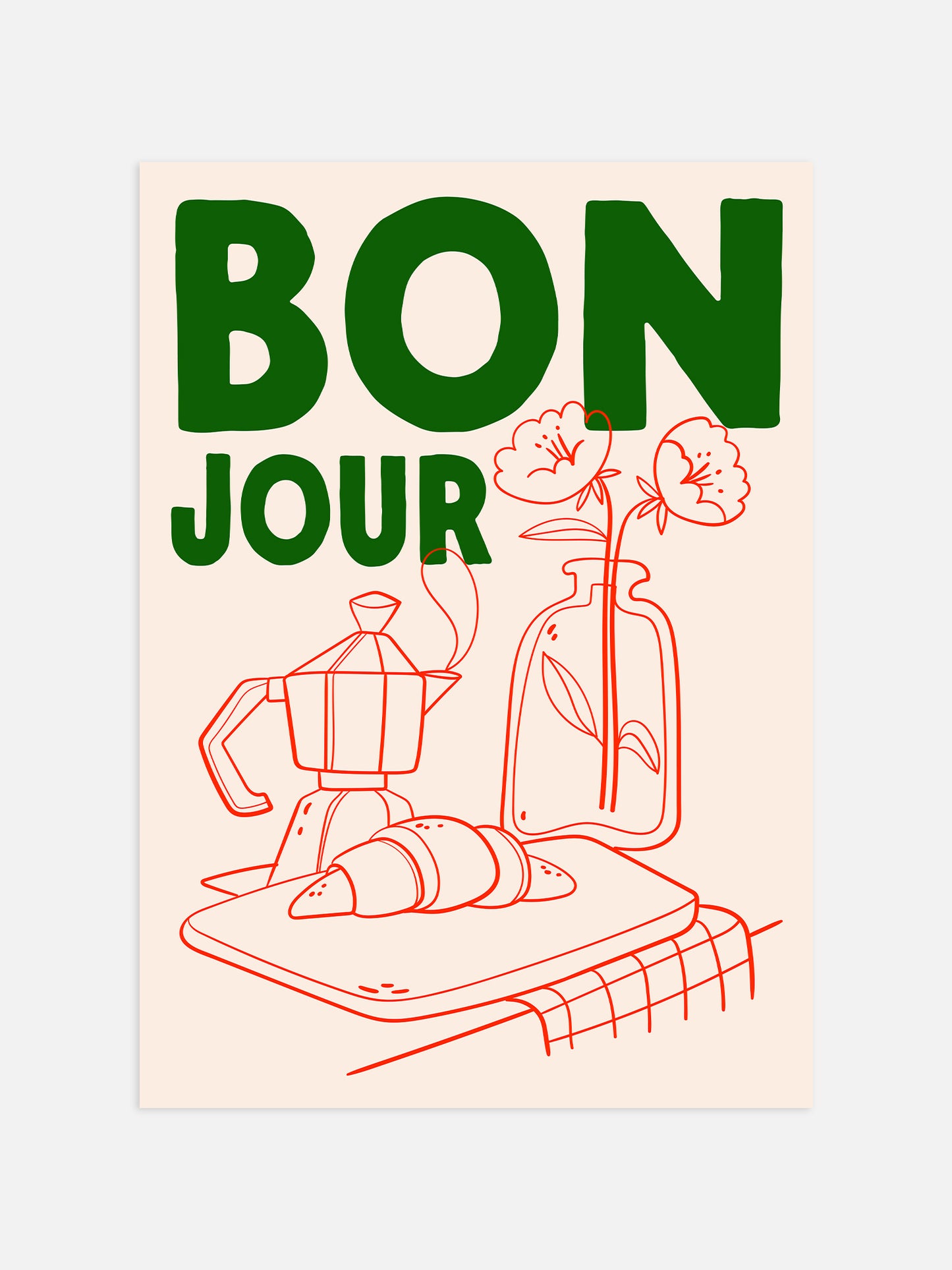 Bonjour, French Breakfast Poster | Red And Red
