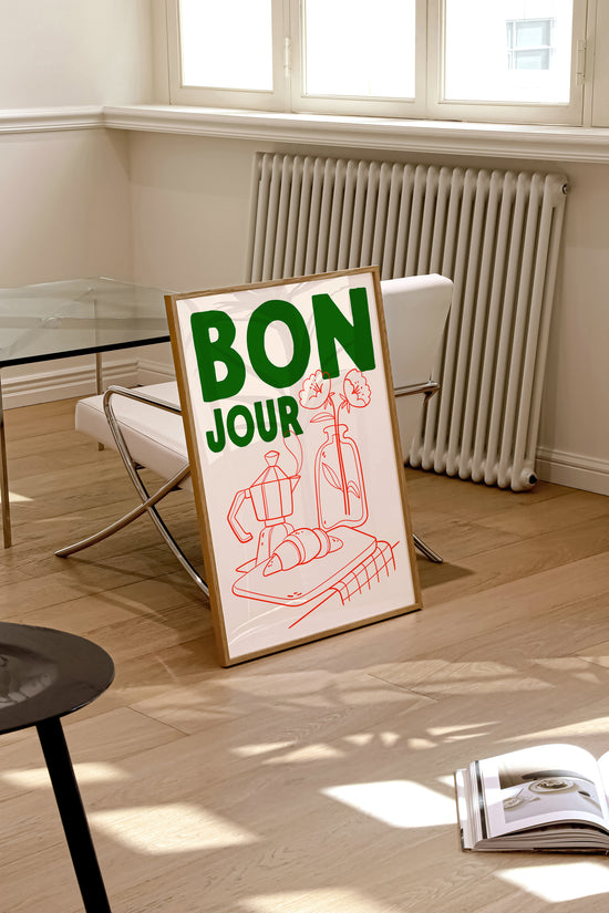 Bonjour, French Breakfast Poster | Red And Red