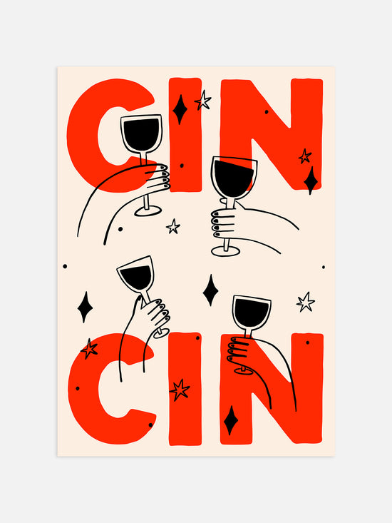 Retro Cin Cin Poster | Red And Black