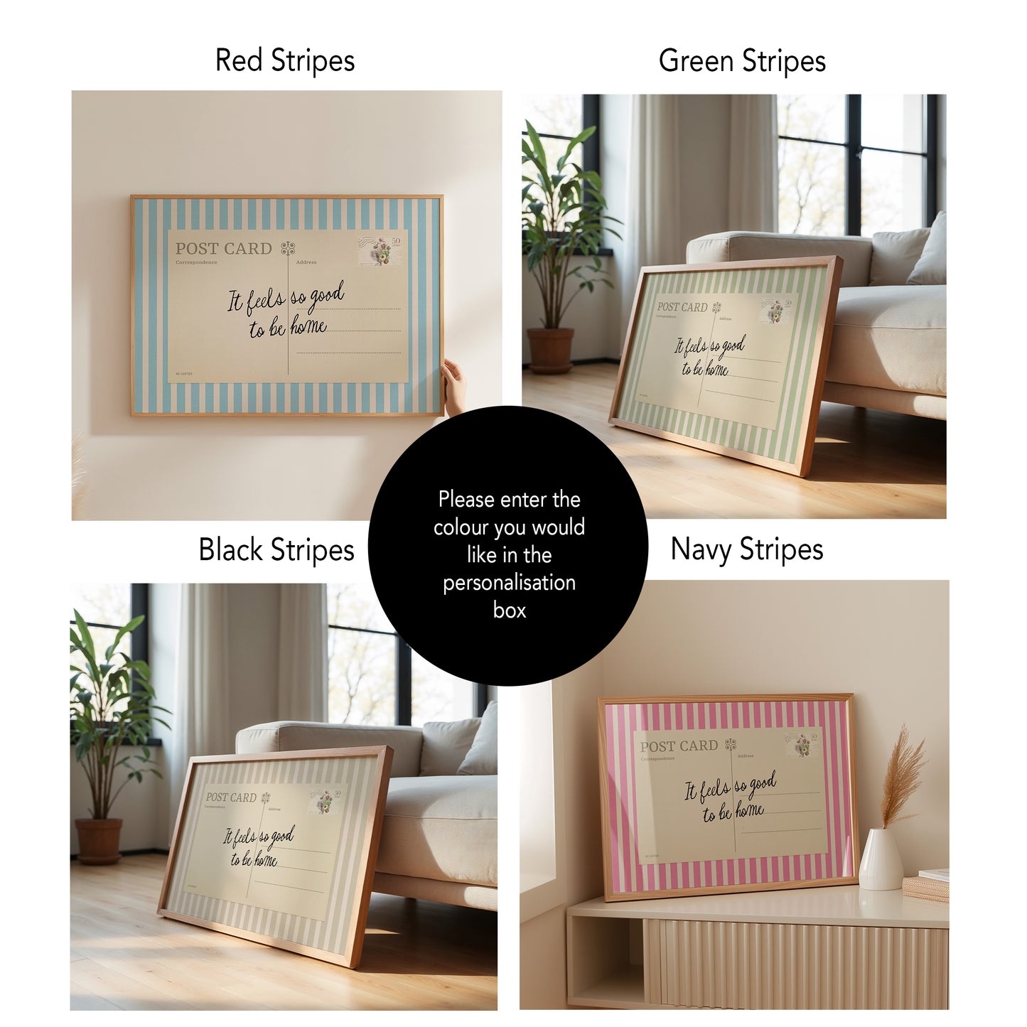 Vintage Postcard Wall Art: Neutral Striped Quote Print | Framed Option