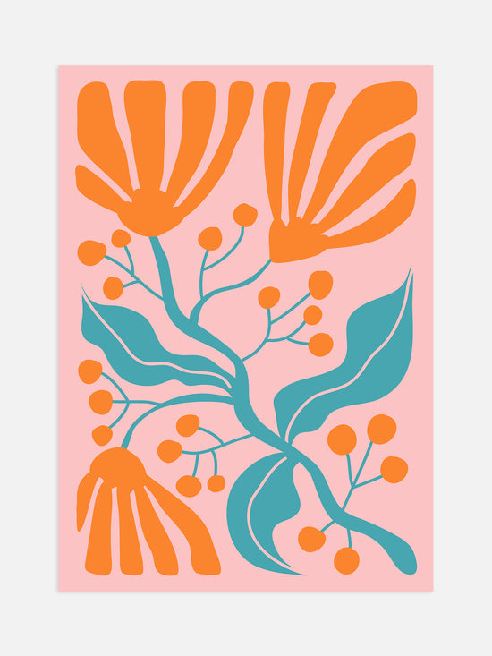 Orange And Turquoise Flower Poster