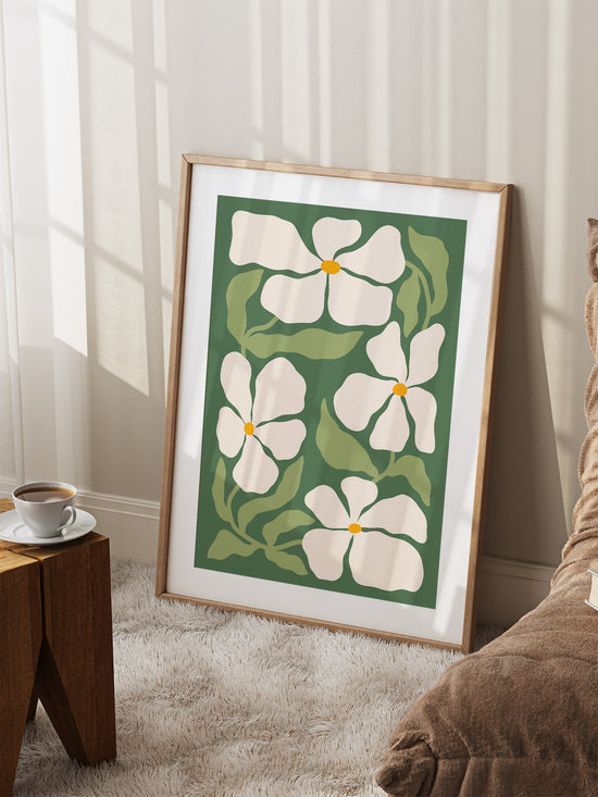 Green Boho Flower Print