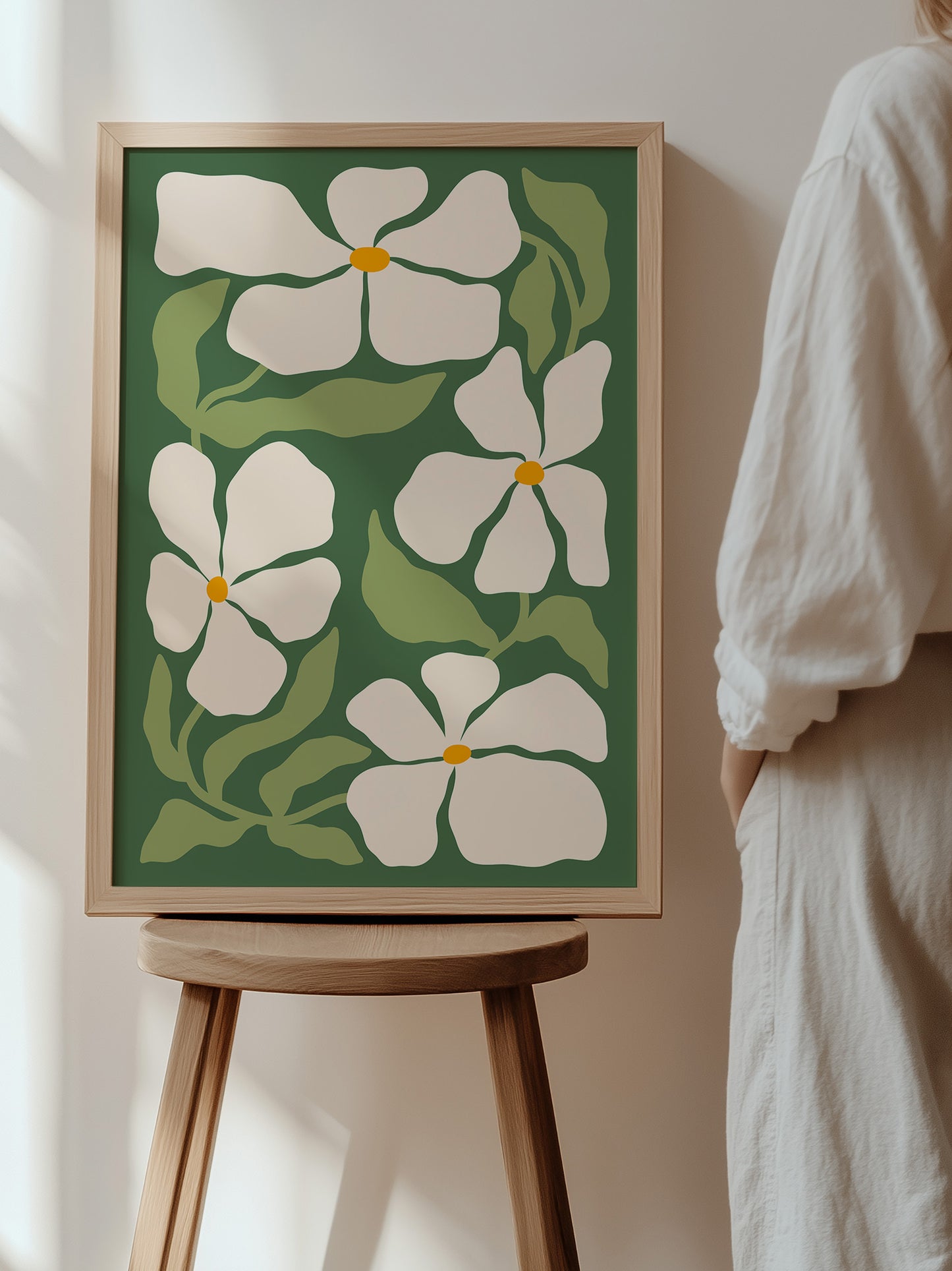 Green And Cream Flowers Print | Download