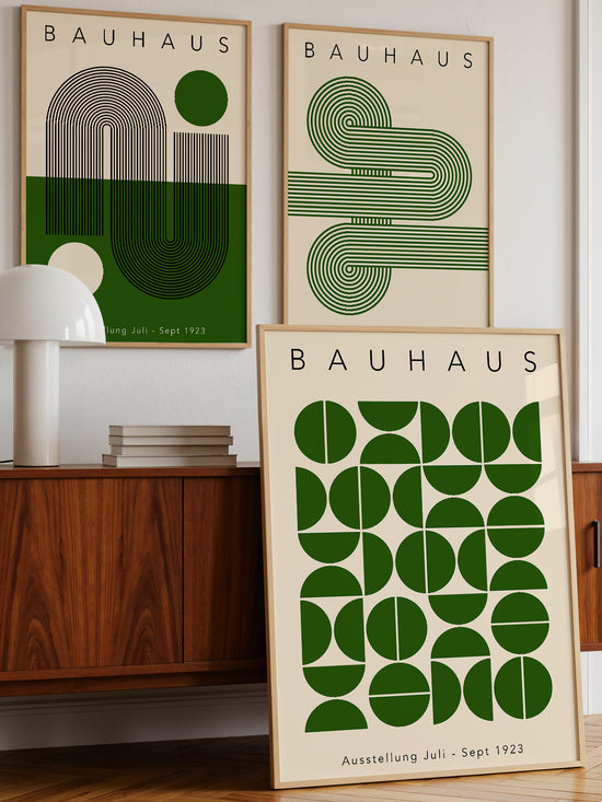 Set Of 3 Green Minimalist Bauhaus Prints