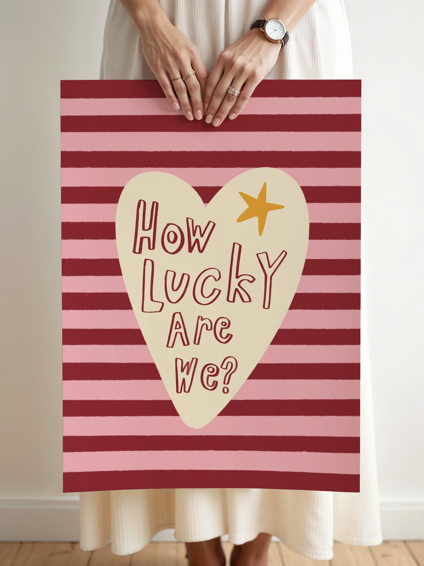 How Lucky Are We Print, Pink And Red