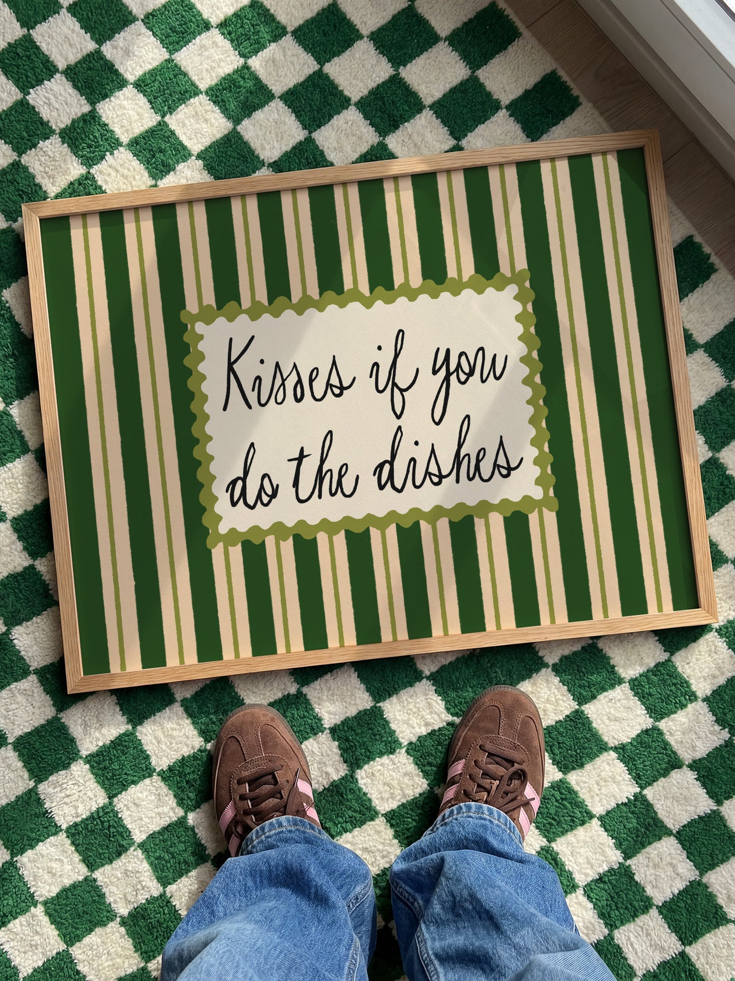 Kisses If You Do The Dishes | Unframed Retro Kitchen Wall Art