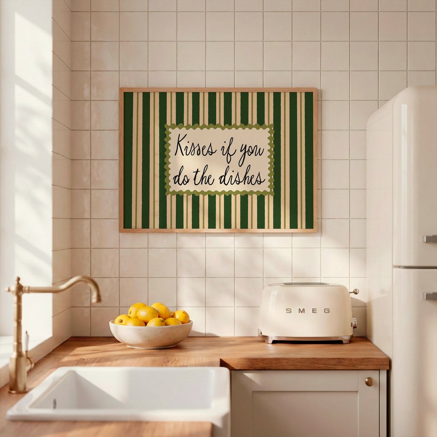 Kisses If You Do The Dishes | Unframed Retro Kitchen Wall Art