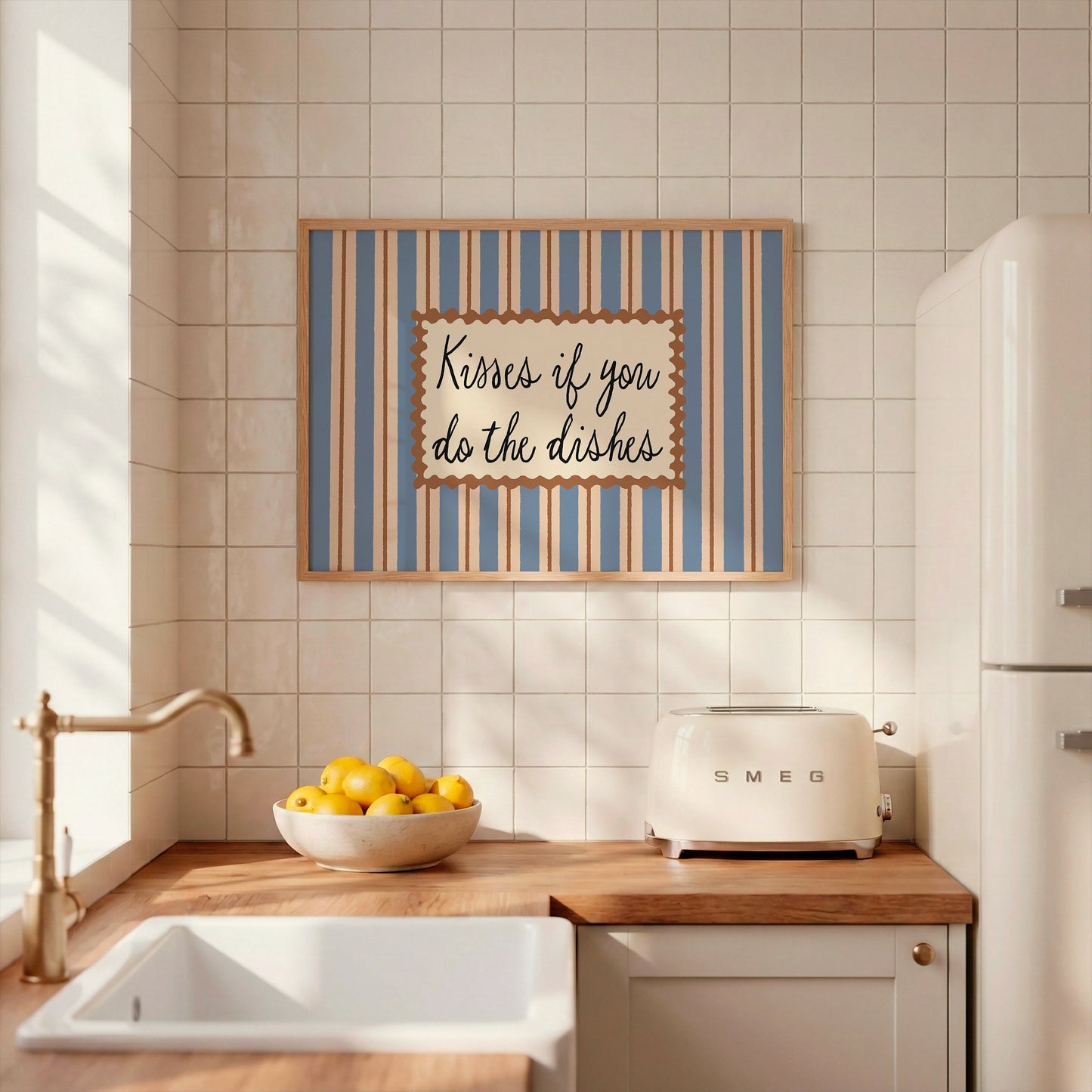 Kisses If You Do The Dishes | Unframed Retro Kitchen Wall Art