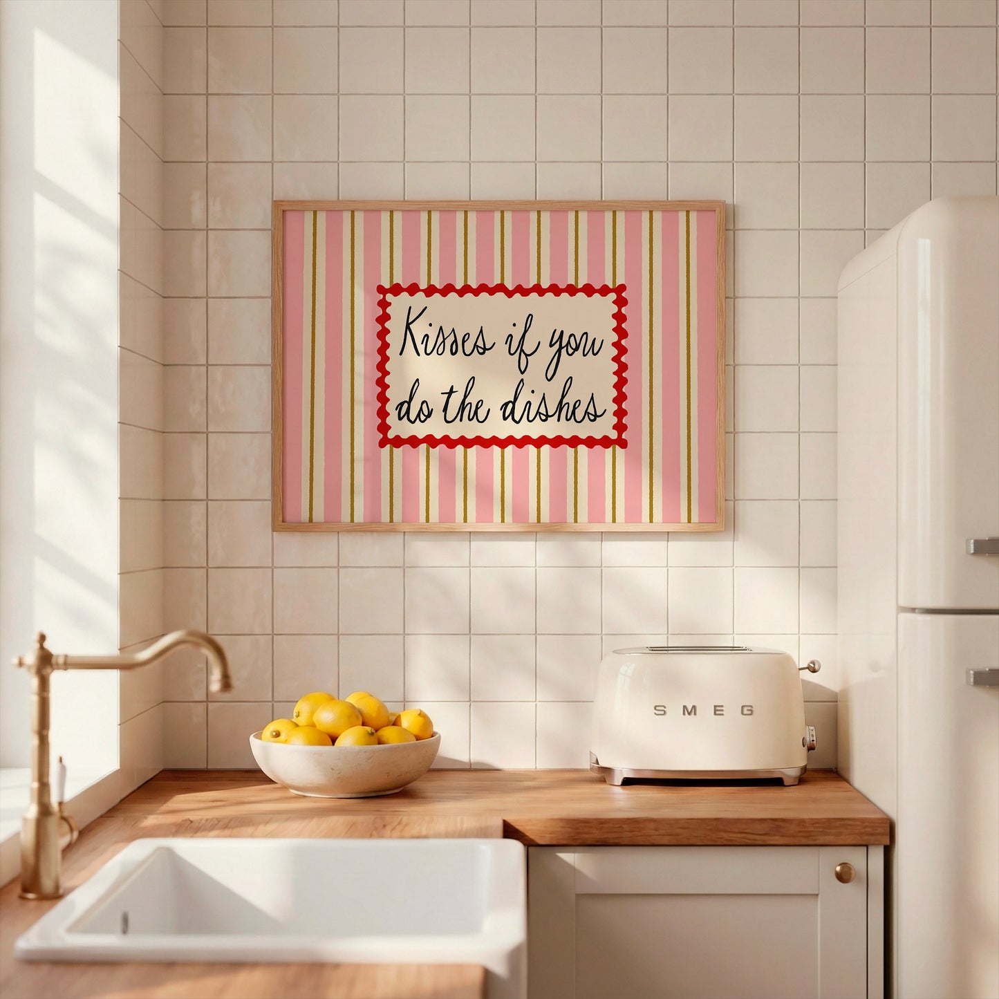 Kisses If You Do The Dishes | Unframed Retro Kitchen Wall Art