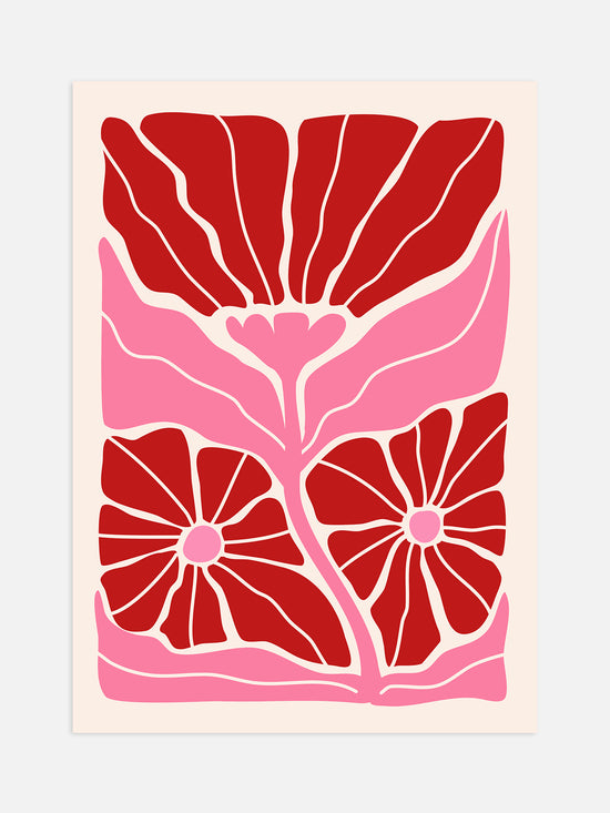 Red And Pink Wavy Flower Poster
