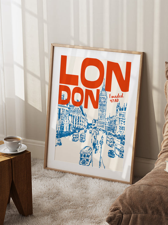 Retro London Print, Blue And Red | Download