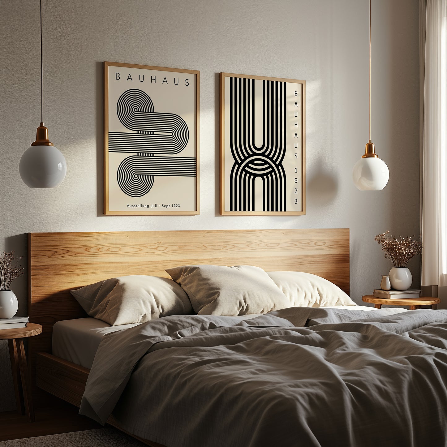 Set Of 2 Black Mid Century Modern Prints | Unframed Bauhaus Poster