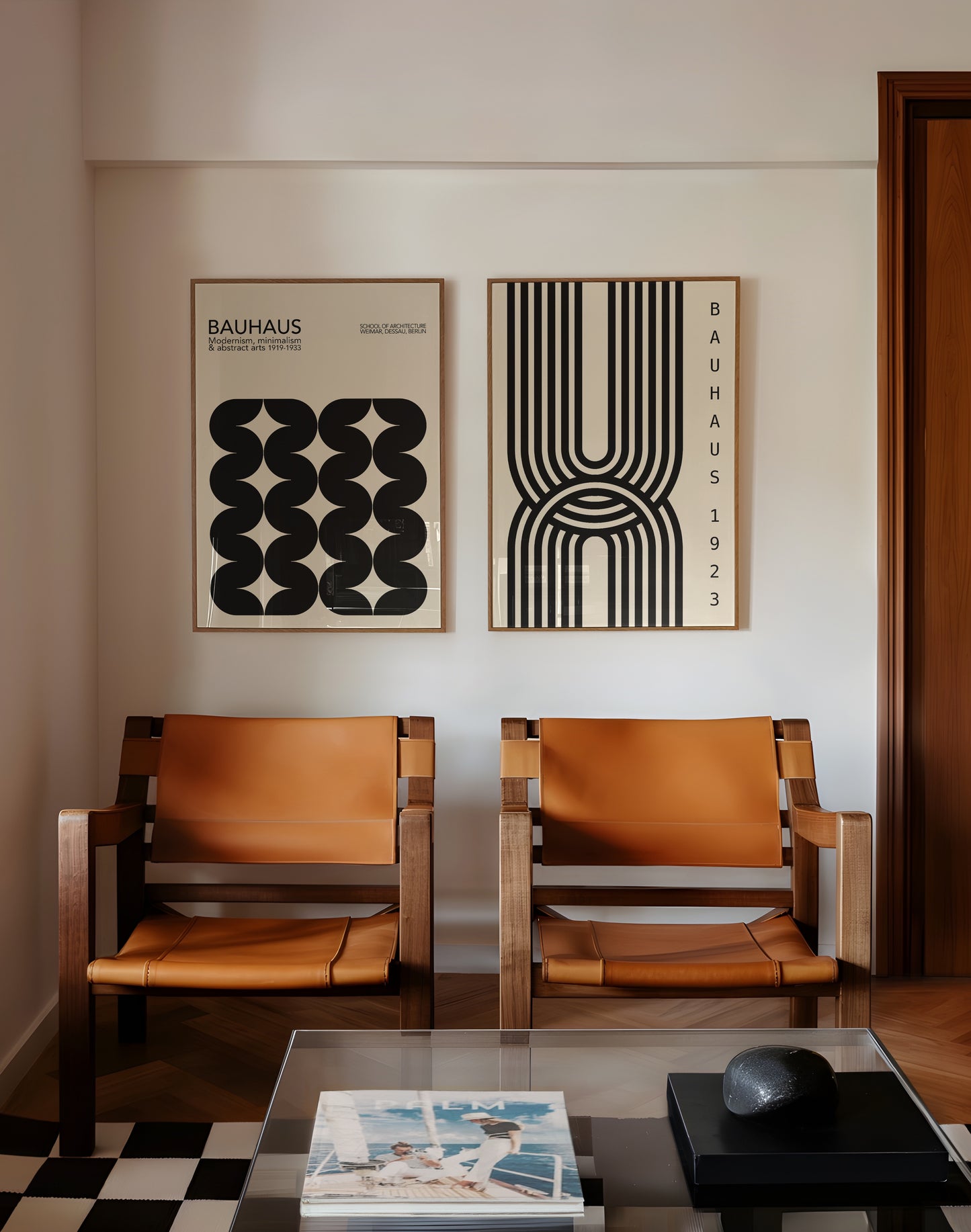 Set Of 2 Bauhaus Geometric Prints | Unframed Black Minimalist Art