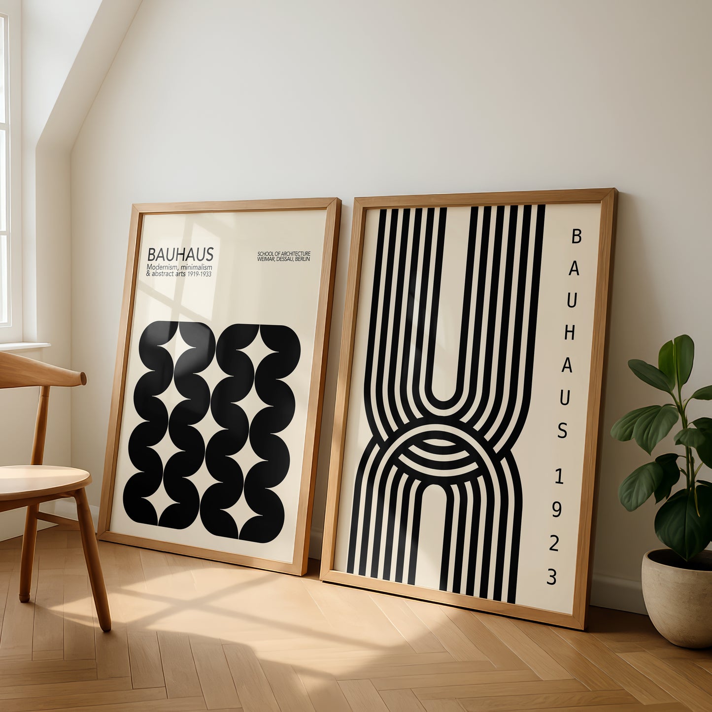 Set Of 2 Bauhaus Geometric Prints | Unframed Black Minimalist Art
