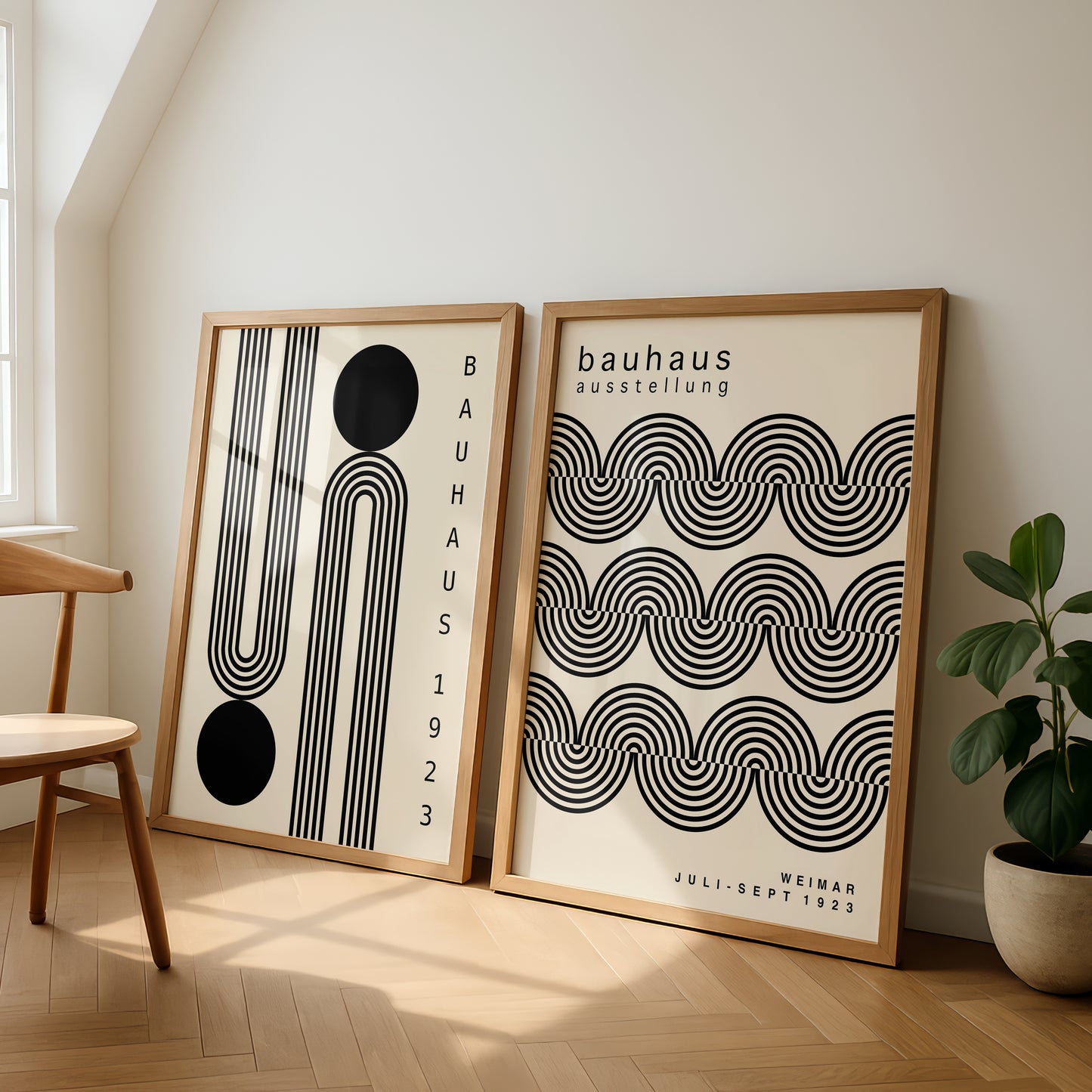 Set Of 2 Minimalist Bauhaus Prints | Unframed Black Geometric Poster