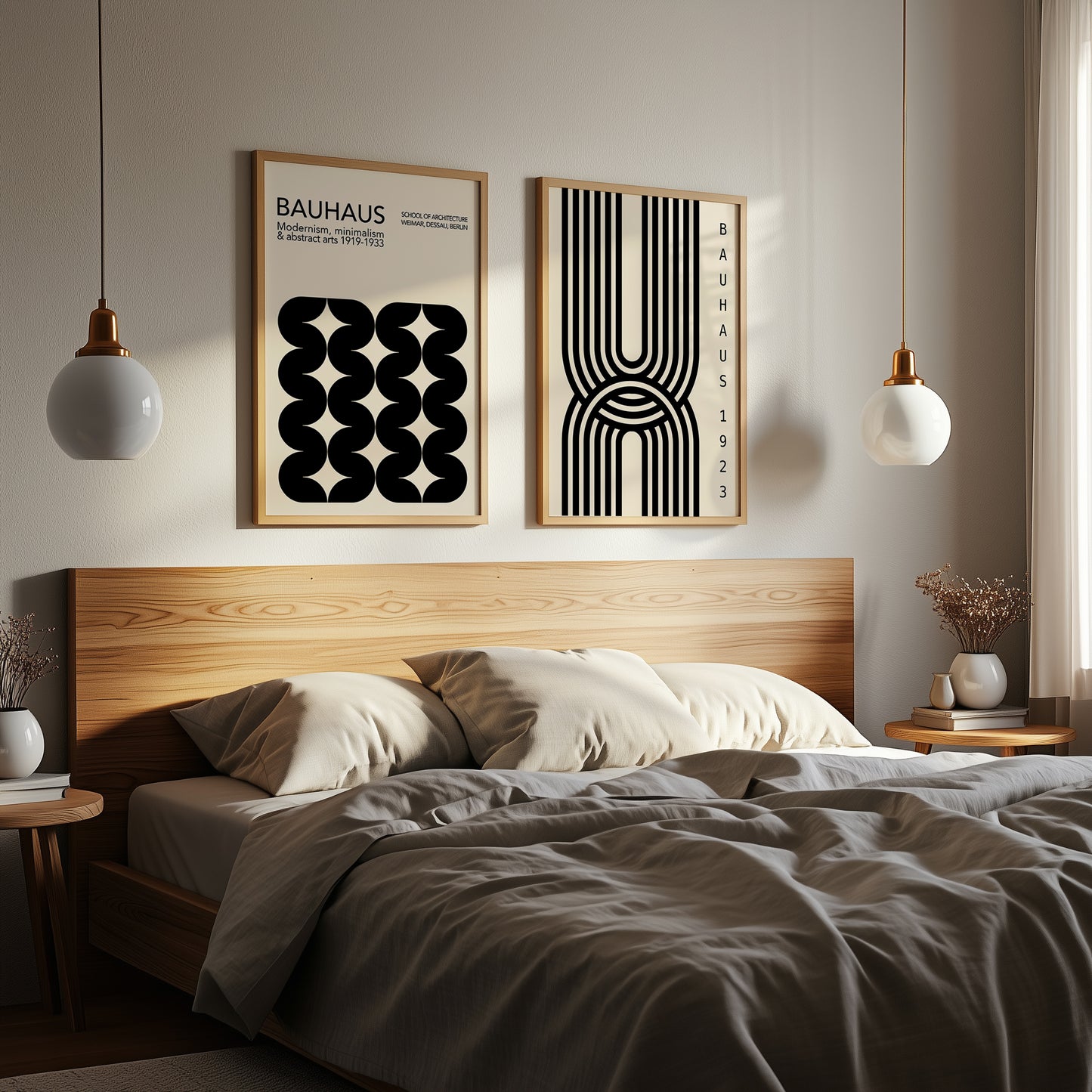 Set Of 2 Bauhaus Geometric Prints | Unframed Black Minimalist Art