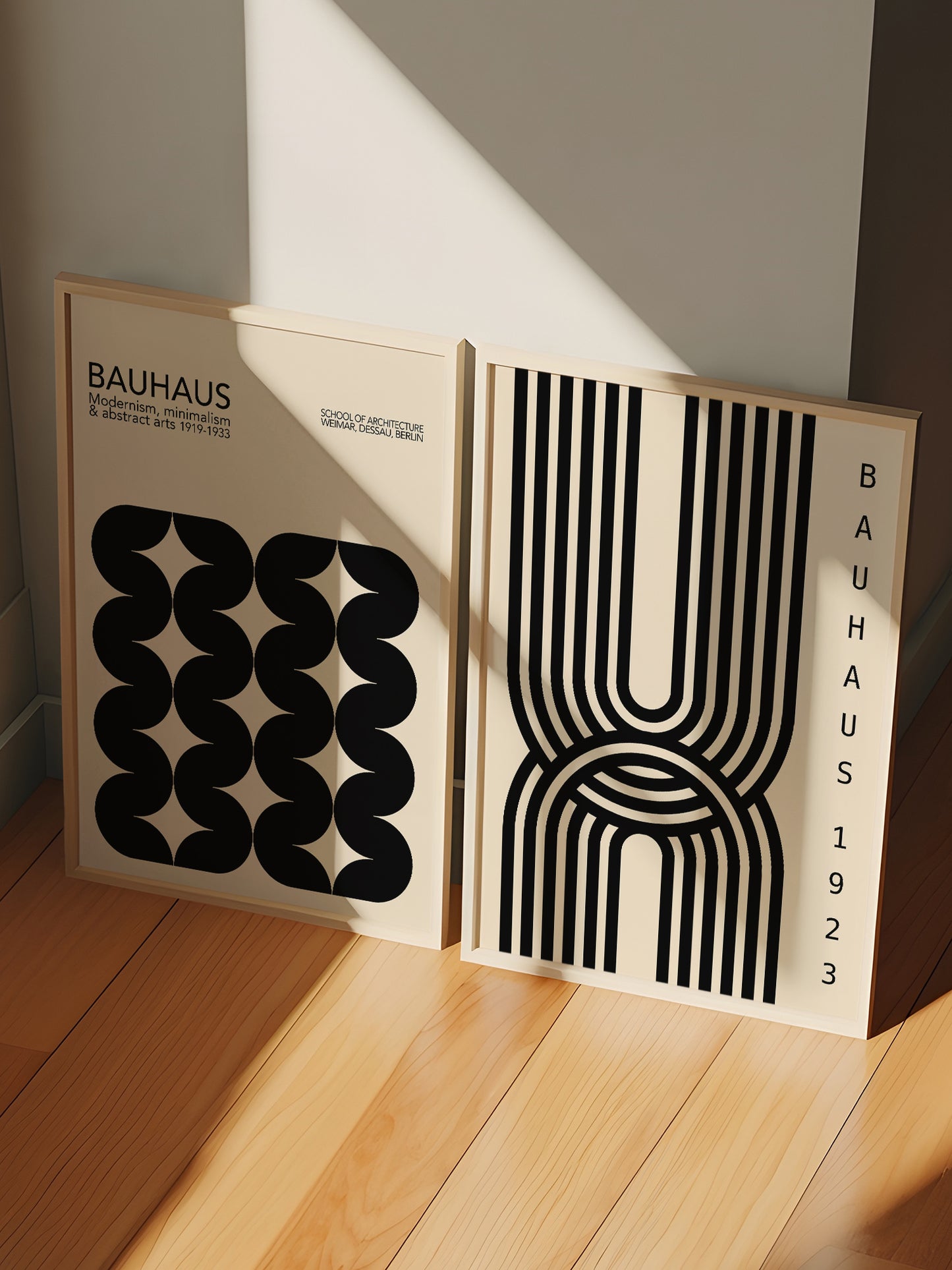 Set Of 2 Bauhaus Geometric Prints | Unframed Black Minimalist Art
