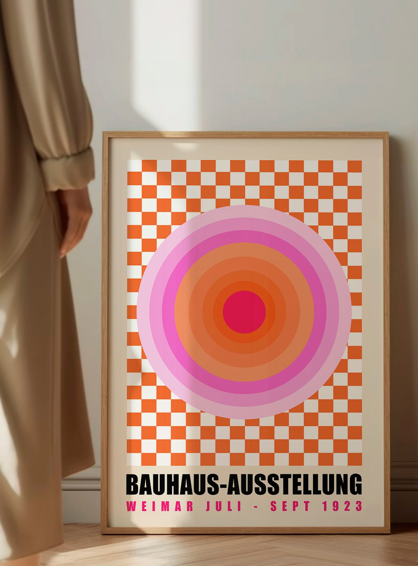 Set Of 3 Pink And Orange Bauhaus Prints | Unframed Geometric Wall Art
