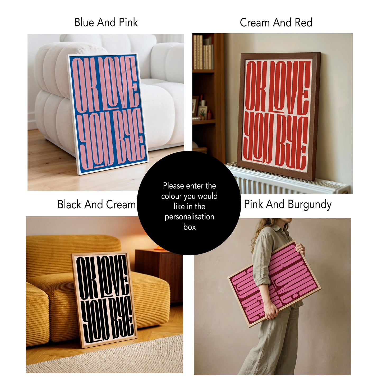 Ok Love You Bye, Modern Typography Wall Art | Framed Option