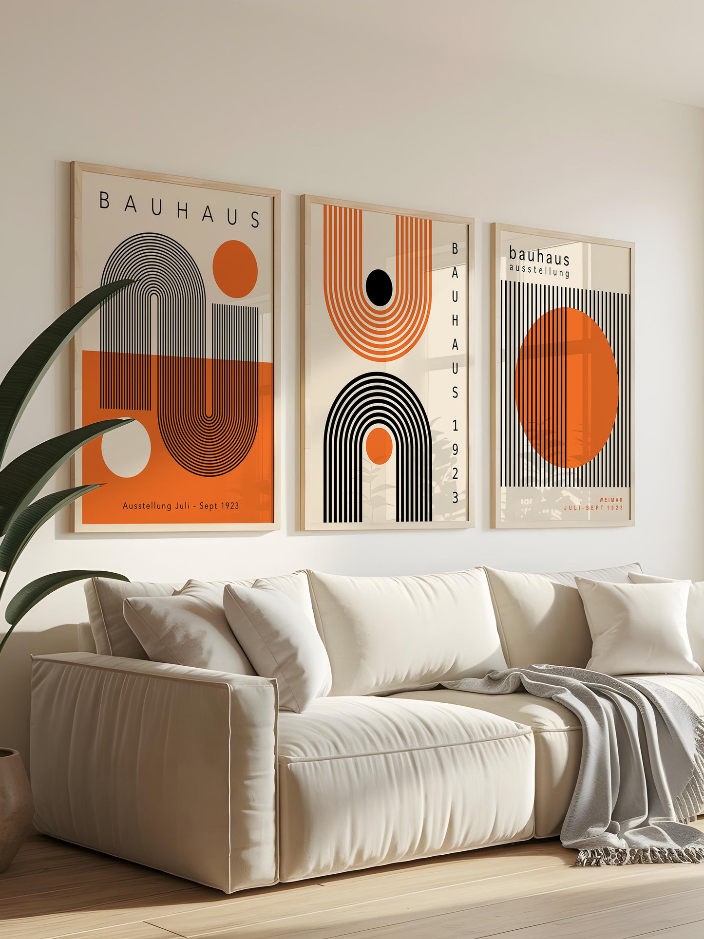 Set Of 3 Orange Bauhaus Prints