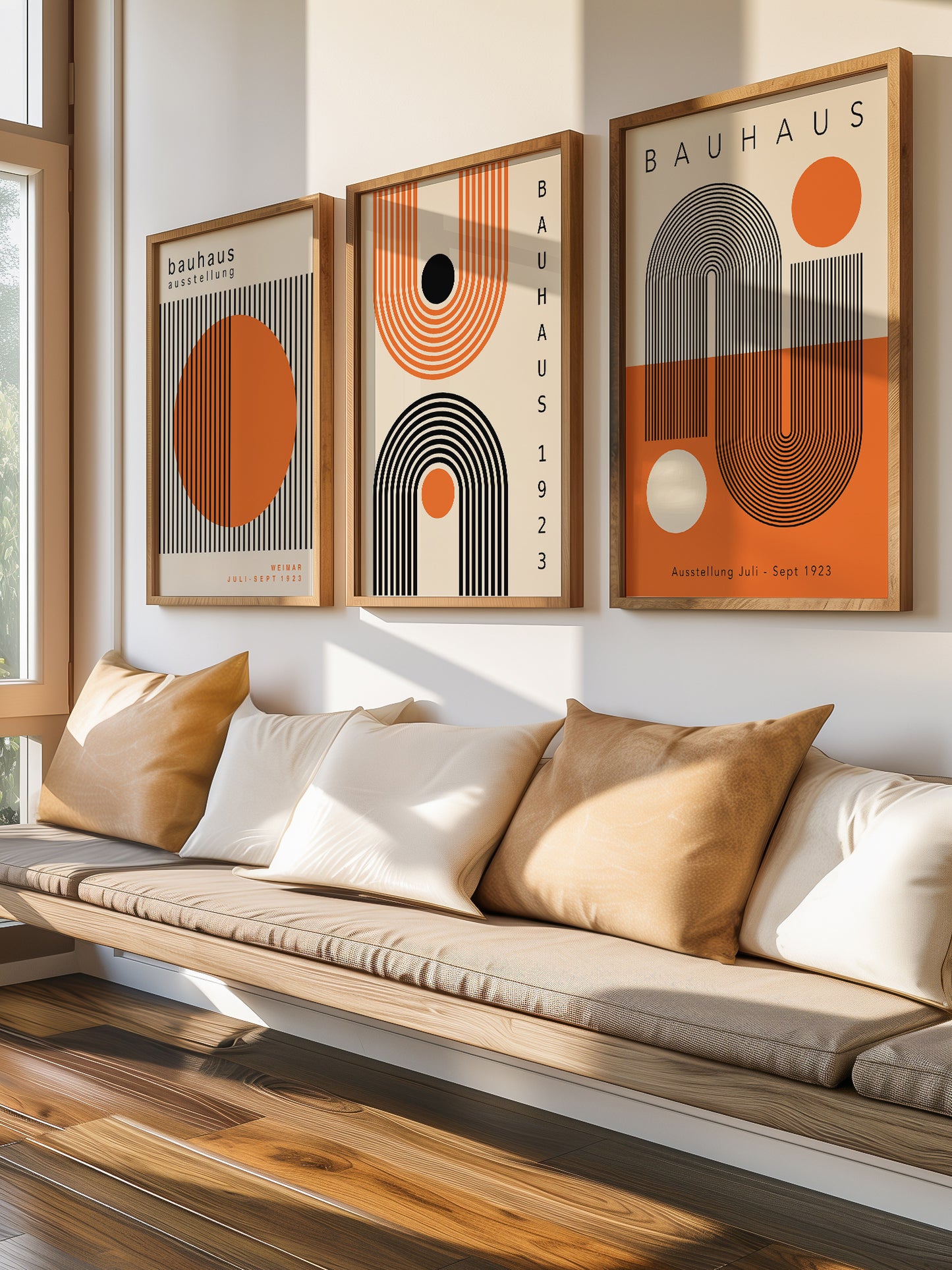 Set Of 3 Orange Bauhaus Prints