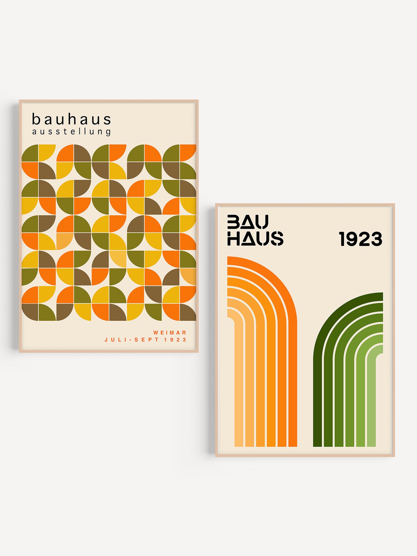 Set Of 2 Orange And Green Bauhaus Prints