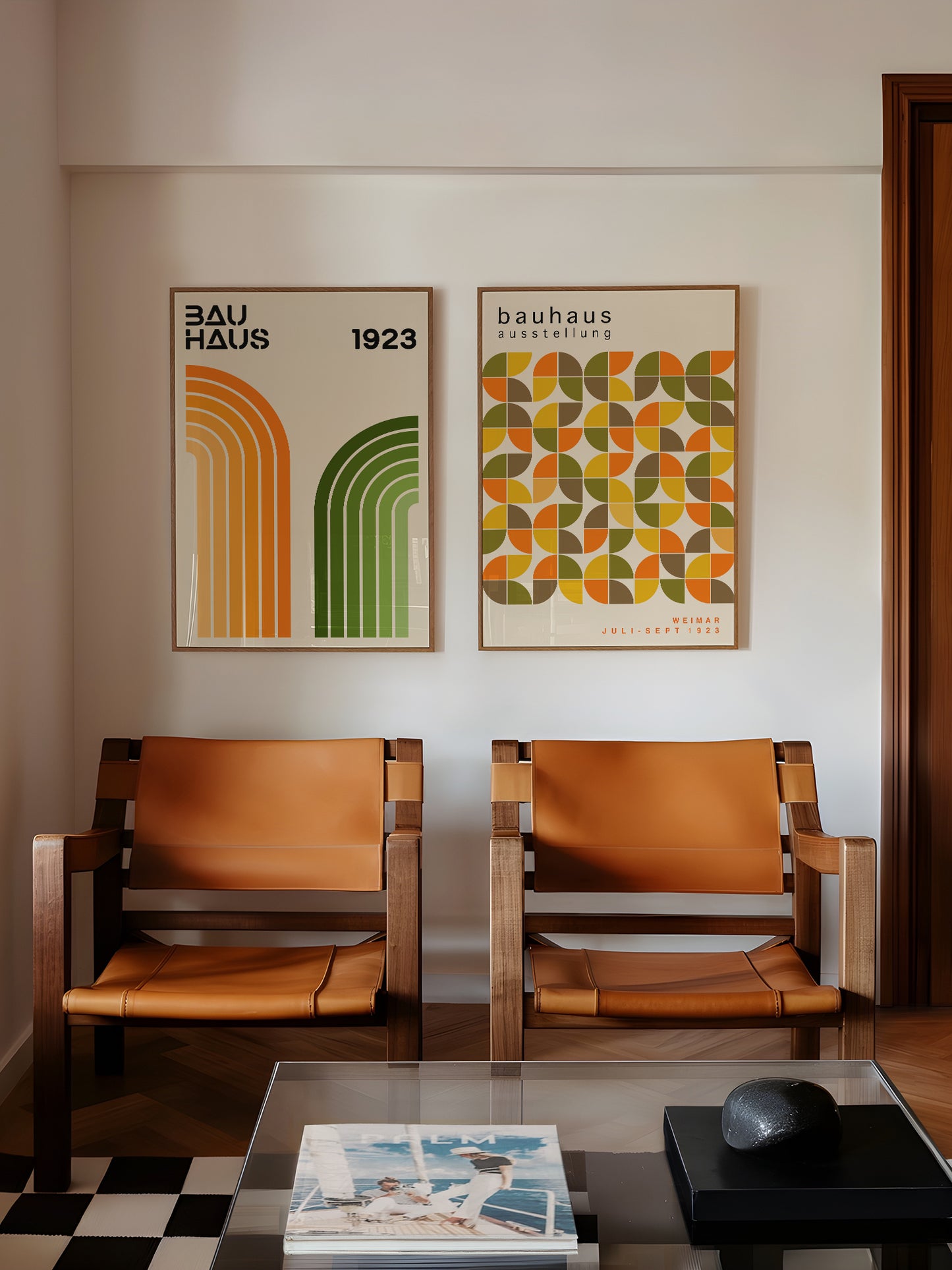 Set Of 2 Orange And Green Bauhaus Prints