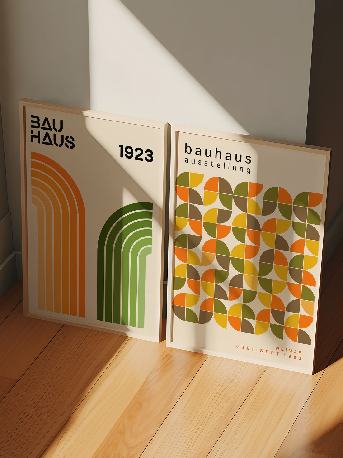 Set Of 2 Orange And Green Bauhaus Prints
